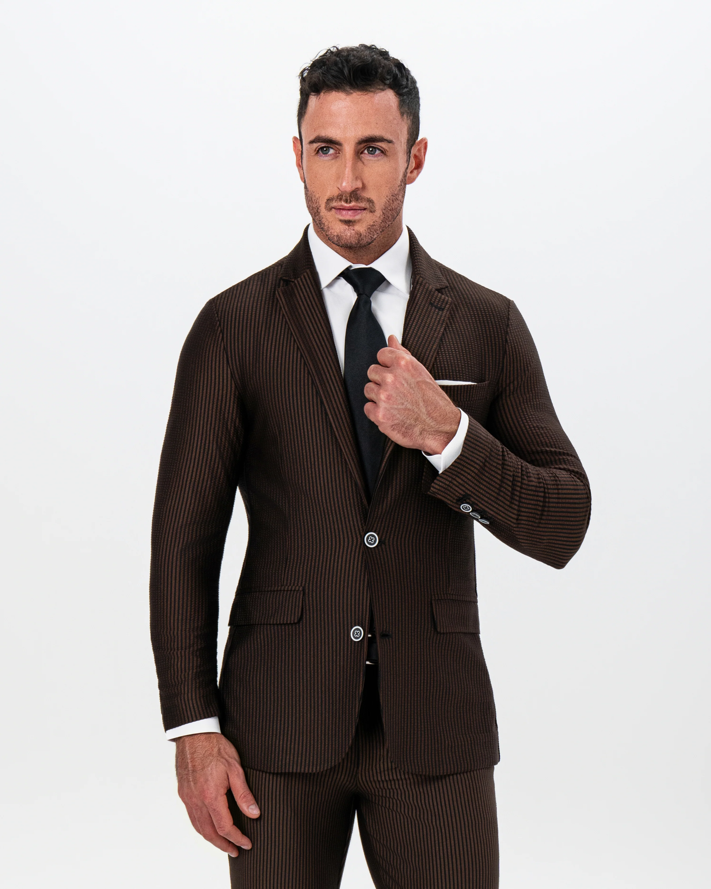 Athletic Fit Stretch Suit - Brown and Black Seersucker - Image 3