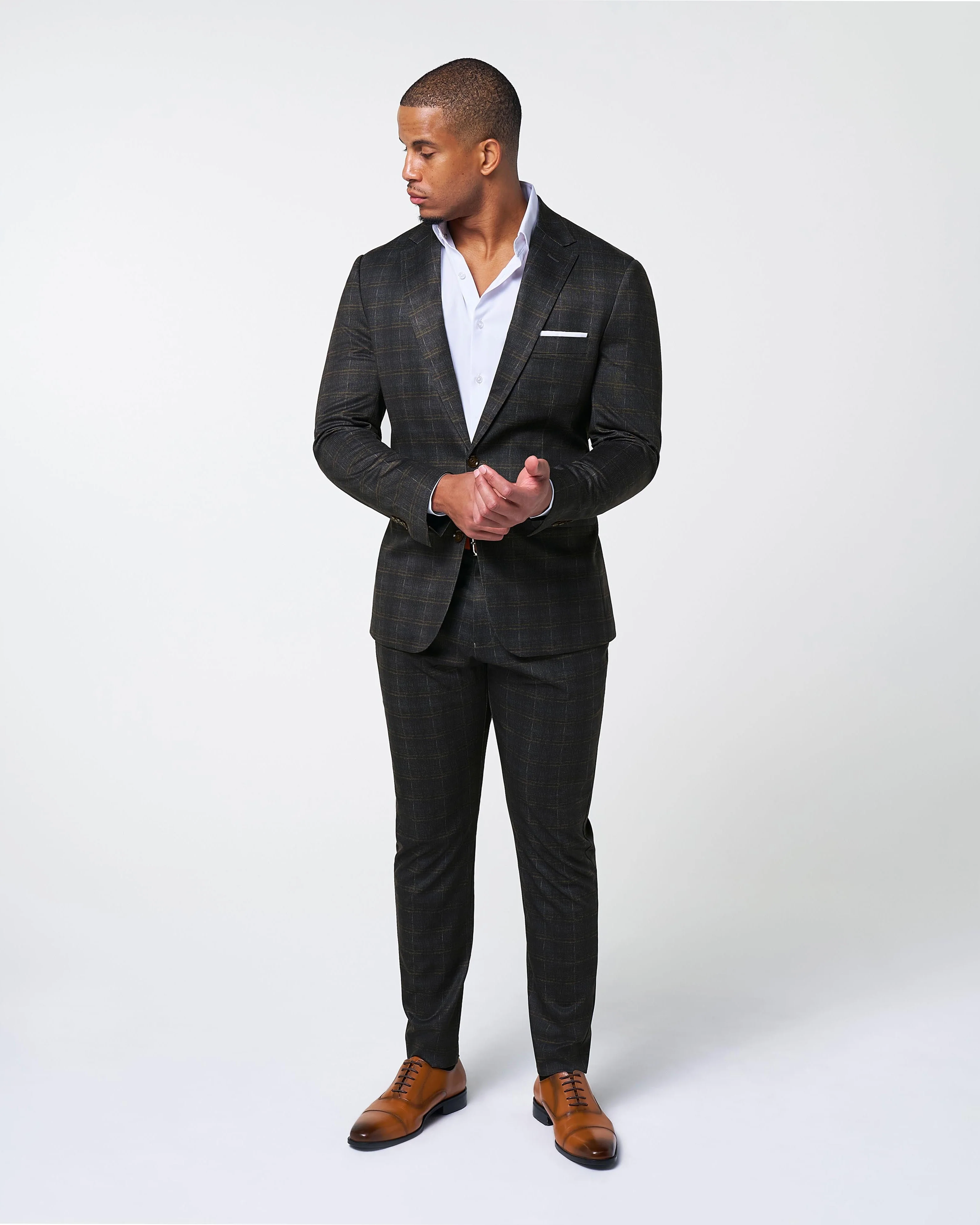 Athletic Fit Stretch Suit - Brown Plaid