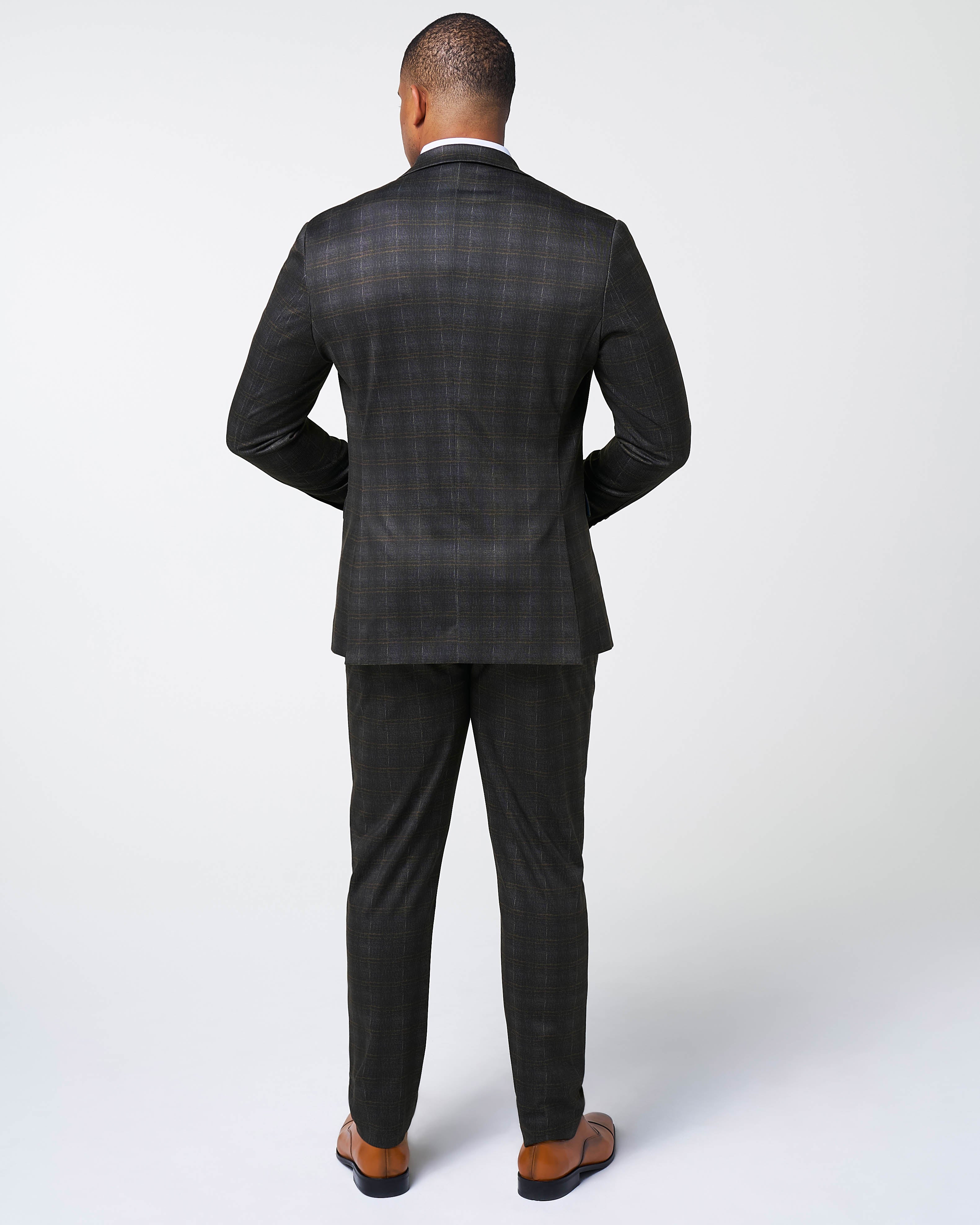 Athletic Fit Stretch Suit - Brown Plaid - Image 4