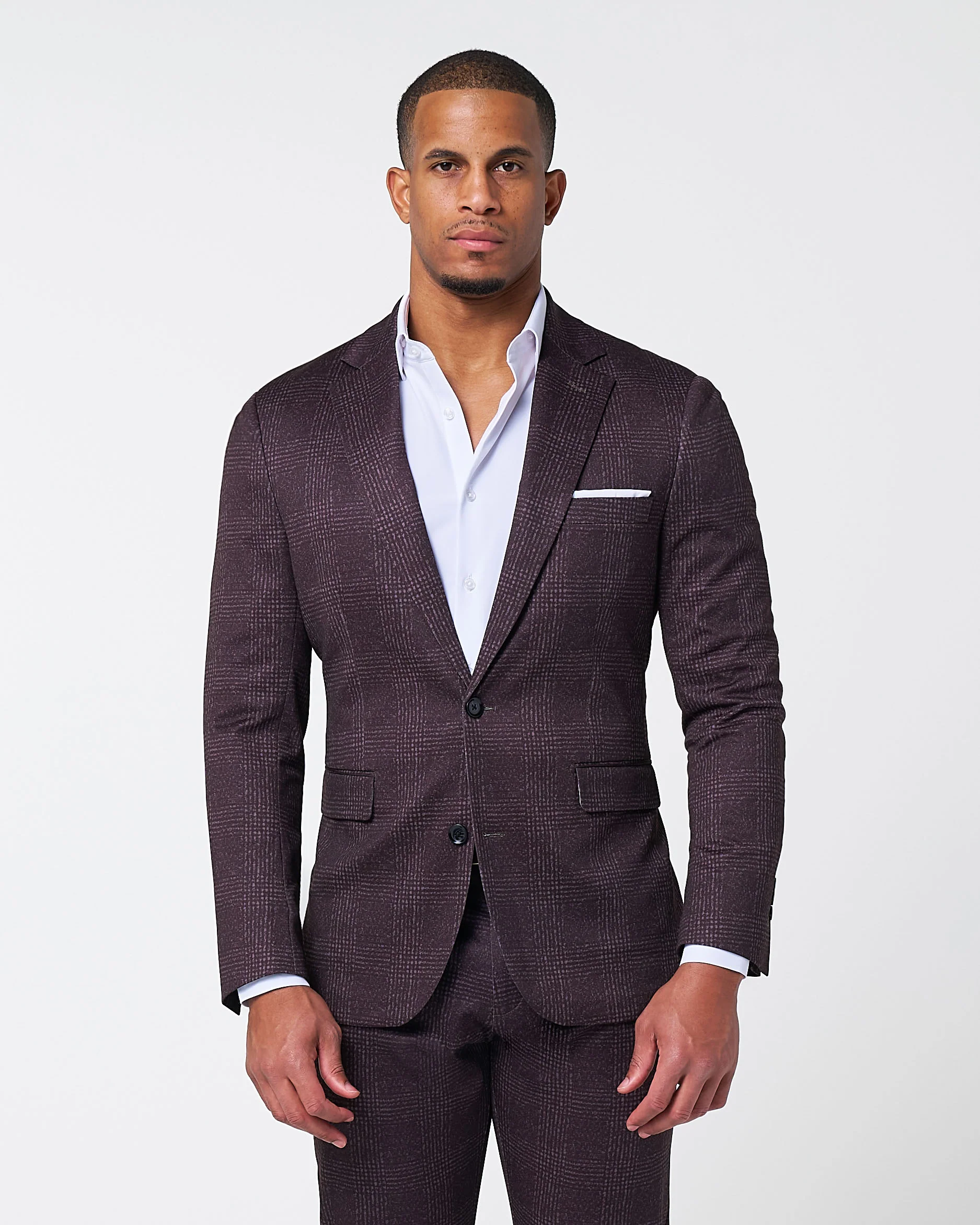Athletic Fit Stretch Suit - Burgundy Big Plaid - Image 3