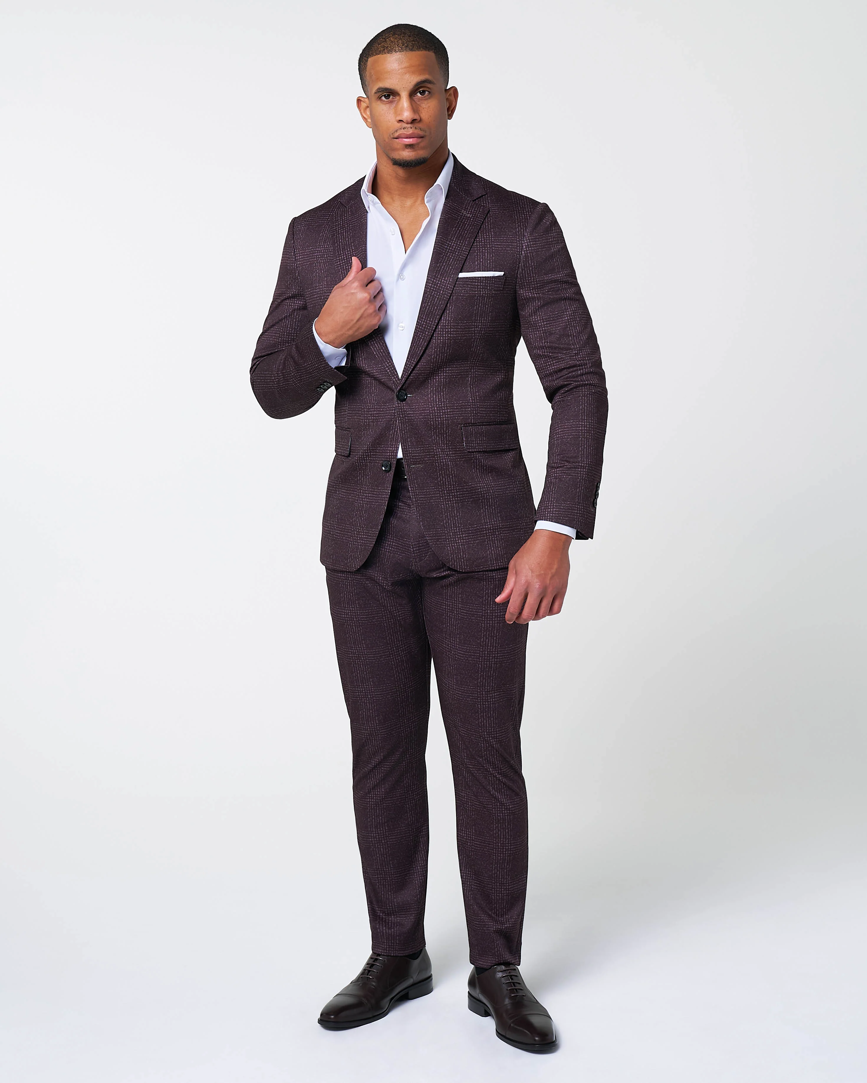 Athletic Fit Stretch Suit - Burgundy Big Plaid - Image 7