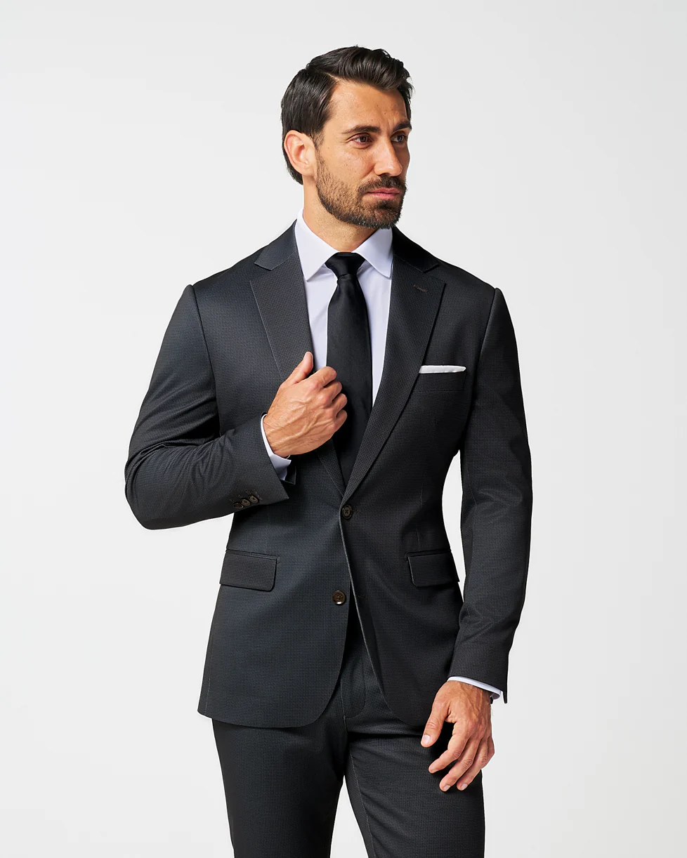 Athletic Fit Stretch Suit - Charcoal Microcheck - Image 3