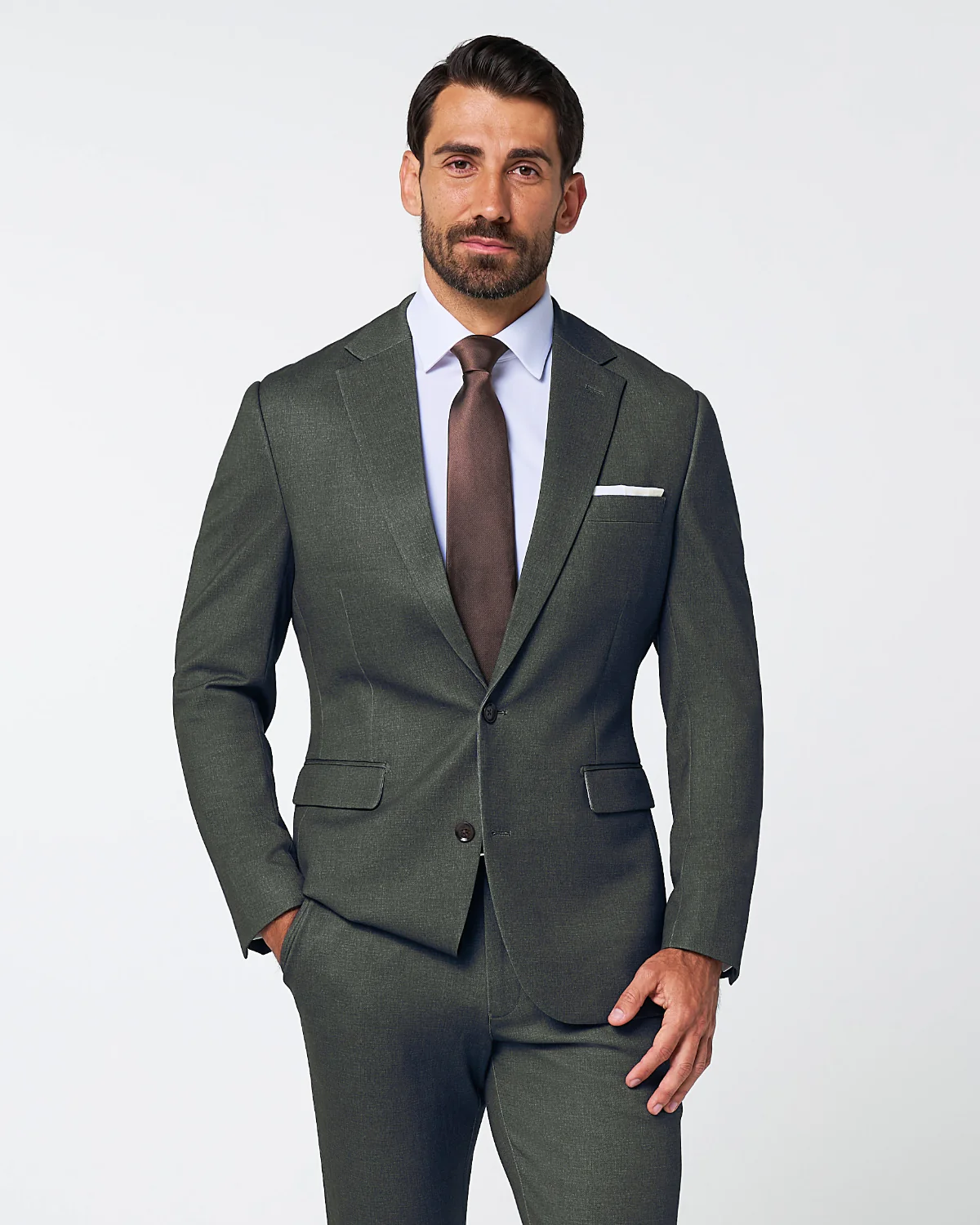 Athletic Fit Stretch Suit - Deep Olive - Image 3
