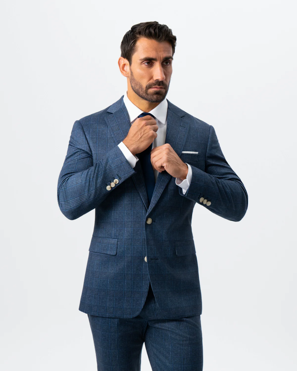 Athletic Fit Stretch Suit - Electric Blue and Black Plaid - Image 3