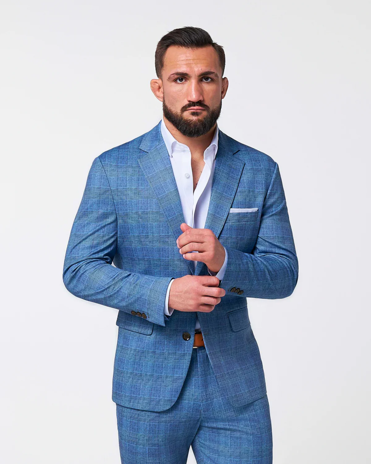 Athletic Fit Stretch Suit - Electric Blue Plaid - Image 3