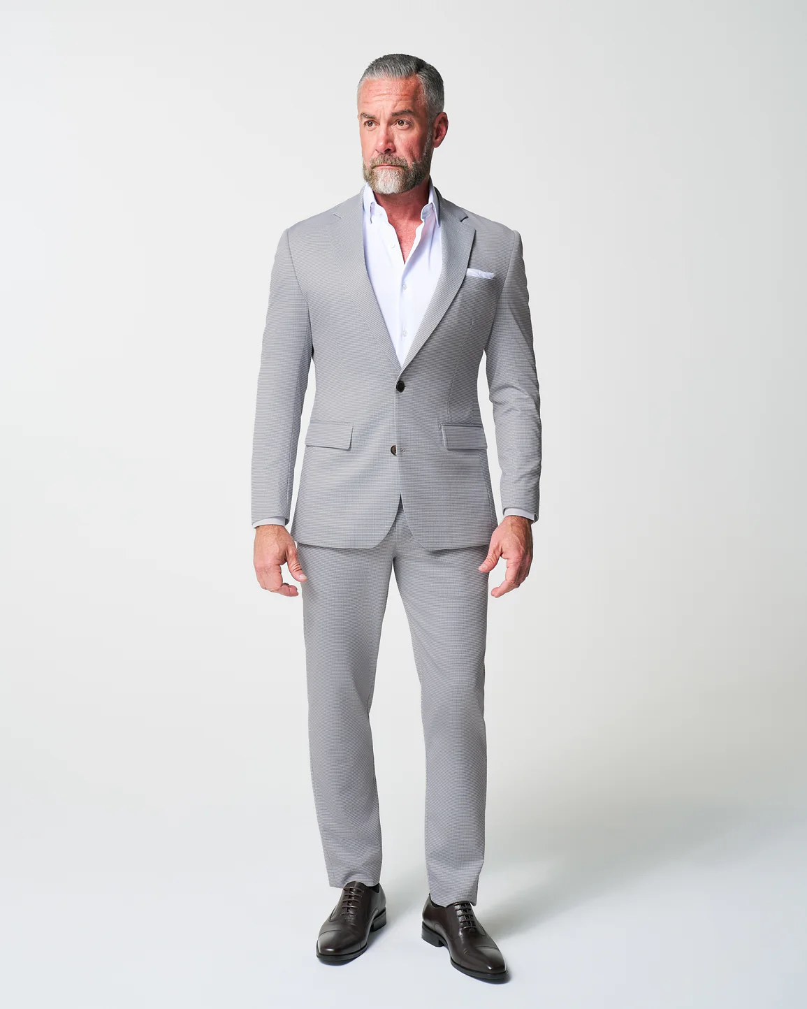 Athletic Fit Stretch Suit - Grey Houndstooth Microcheck