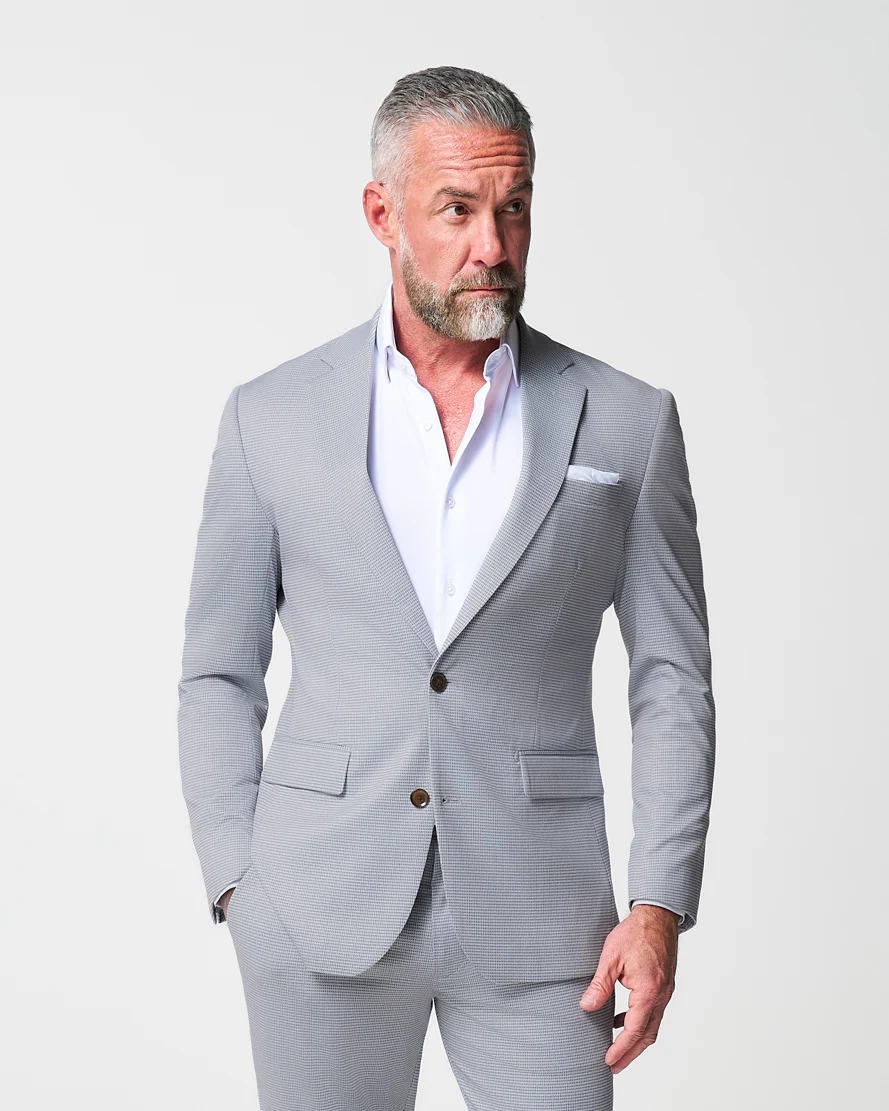 Athletic Fit Stretch Suit - Grey Houndstooth Microcheck - Image 3