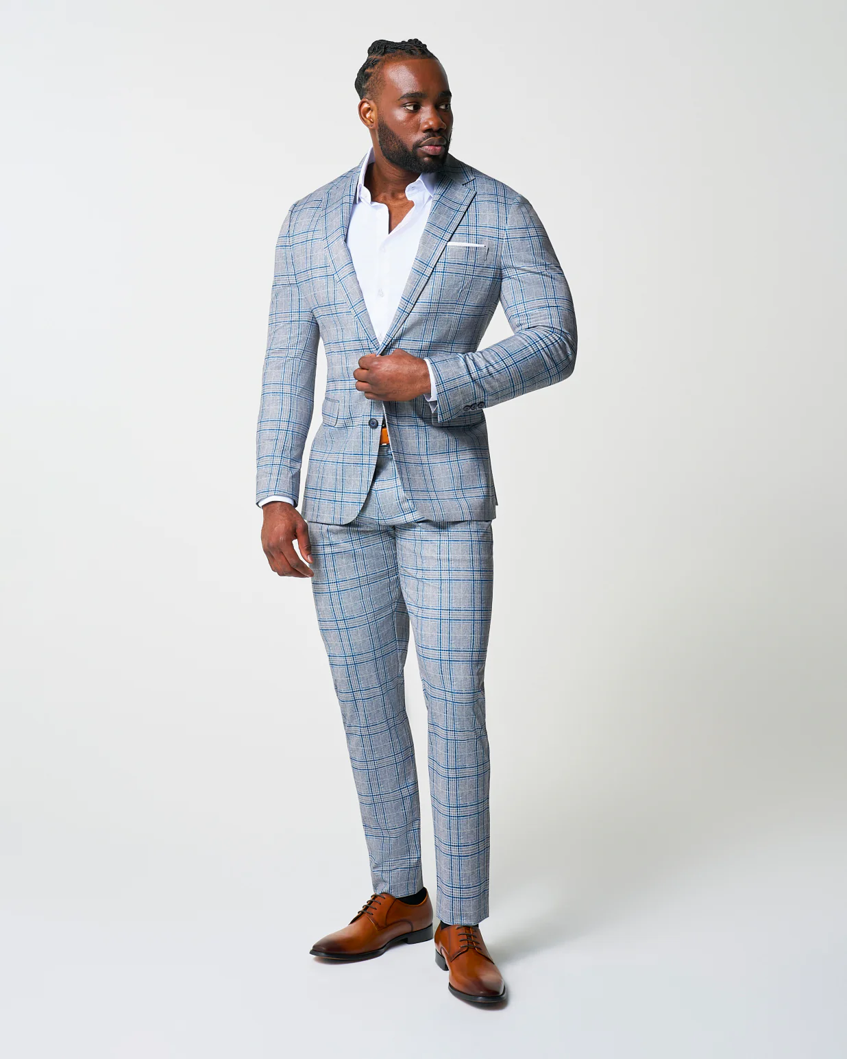 Athletic Fit Stretch Suit - Grey & Royal Blue Plaid