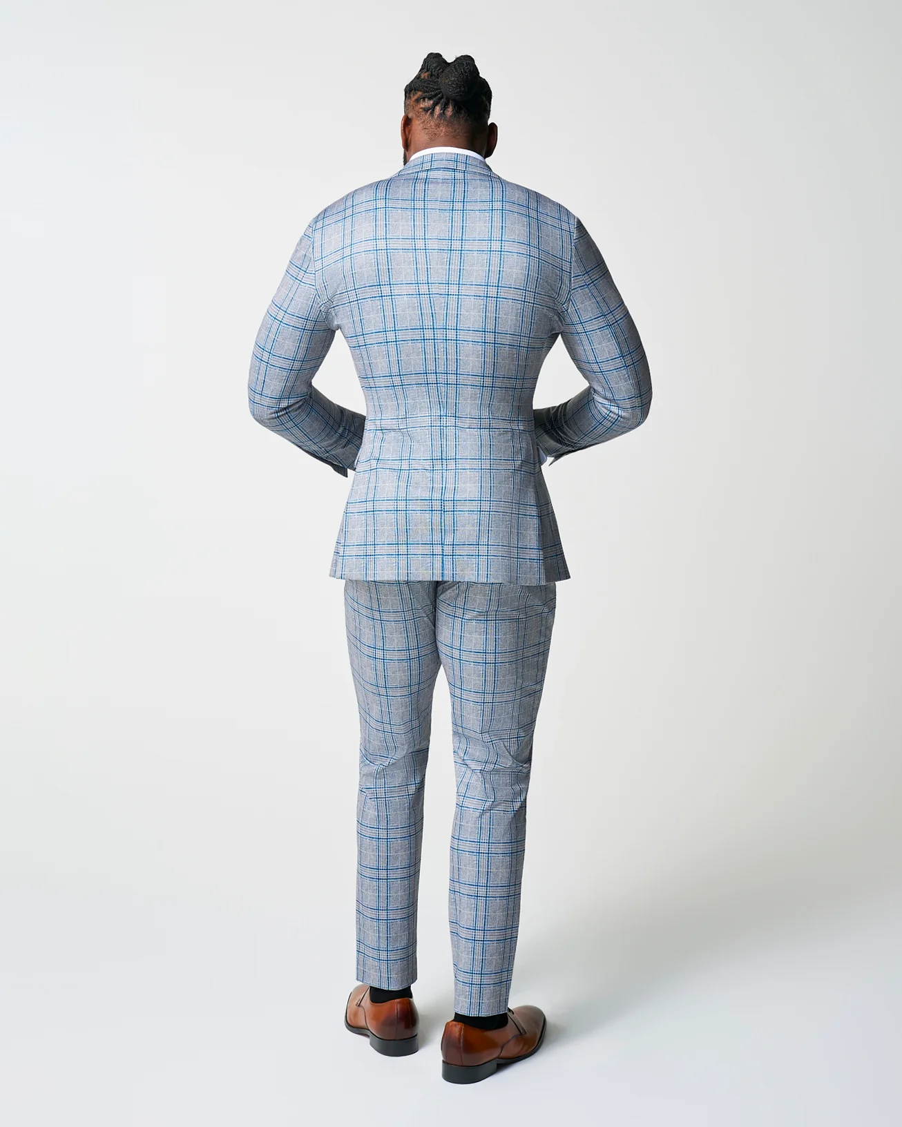 Athletic Fit Stretch Suit - Grey & Royal Blue Plaid - Image 6