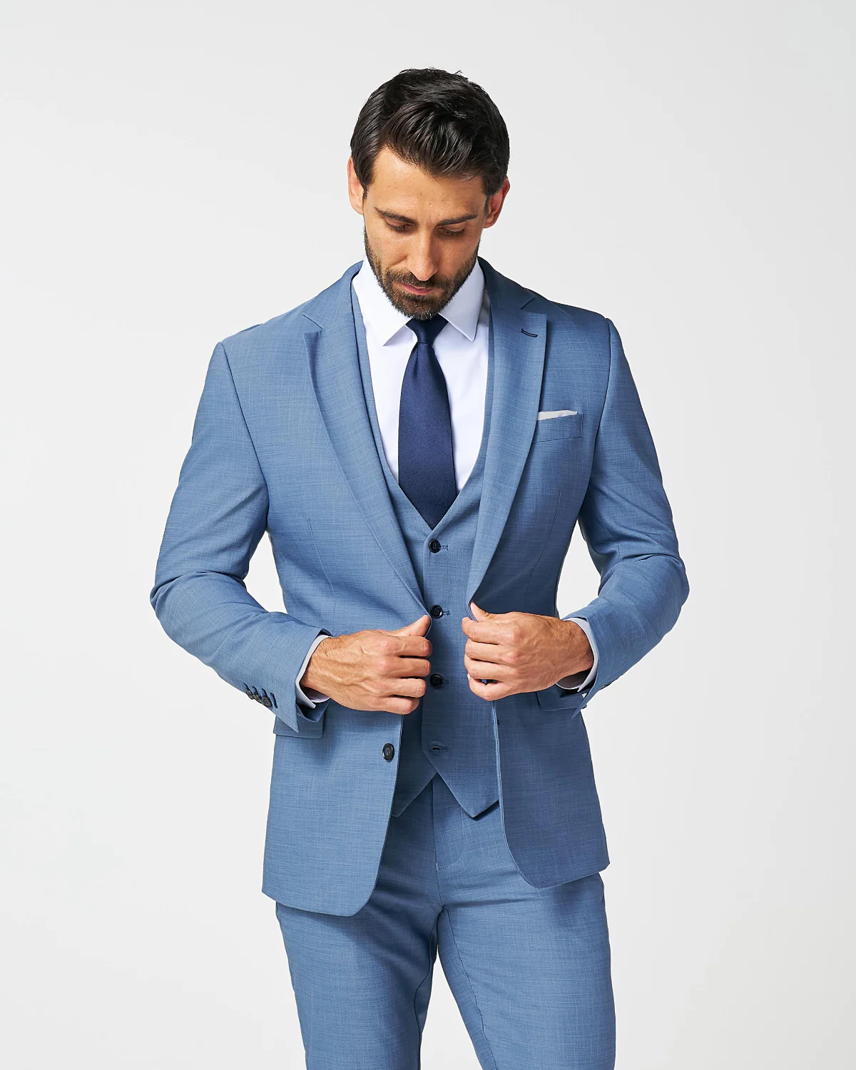 Athletic Fit Stretch Suit - Heathered Light Blue - Image 6