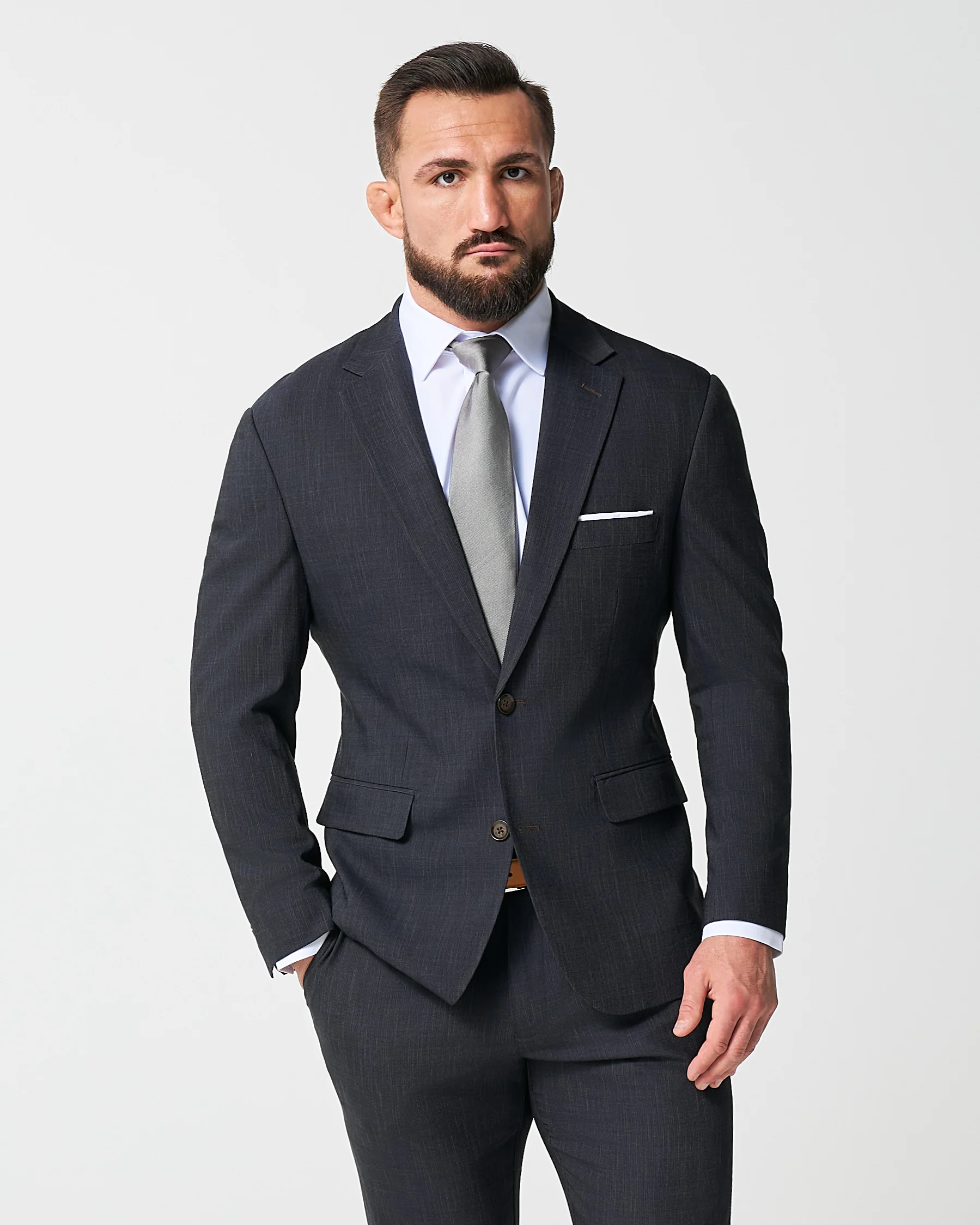 Athletic Fit Stretch Suit - Heathered Midnight Navy - Image 3