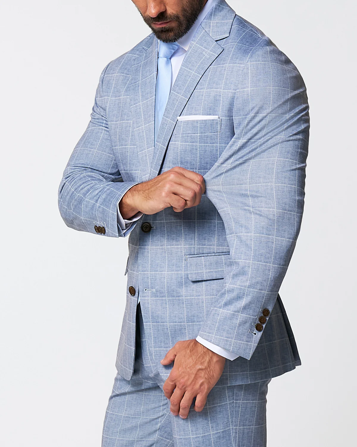 Athletic Fit Stretch Suit - Ice Light Blue Windowpane - Image 2