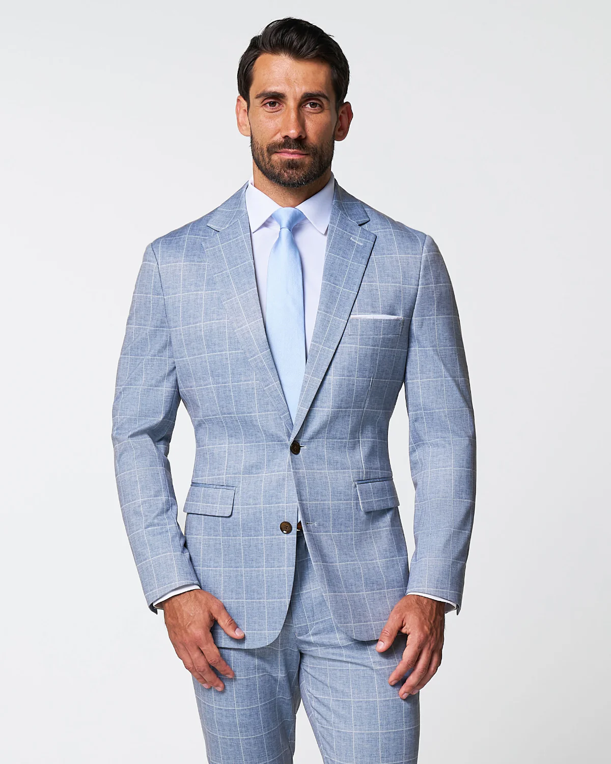 Athletic Fit Stretch Suit - Ice Light Blue Windowpane - Image 3
