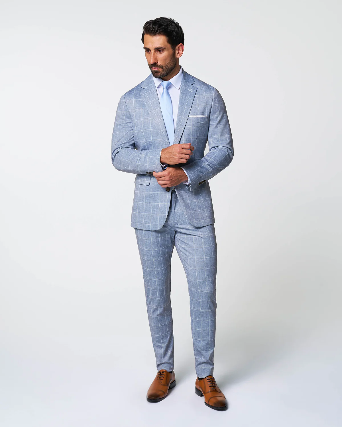 Athletic Fit Stretch Suit - Ice Light Blue Windowpane - Image 5