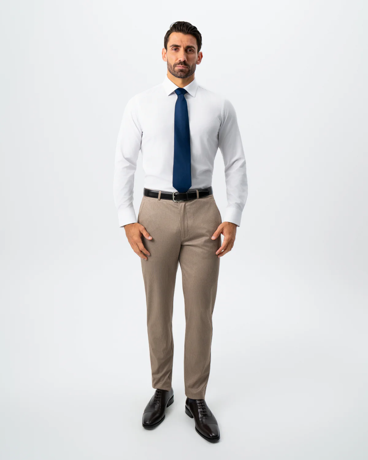 Athletic Fit Stretch Suit - Khaki and Olive Pinstripe - Image 8