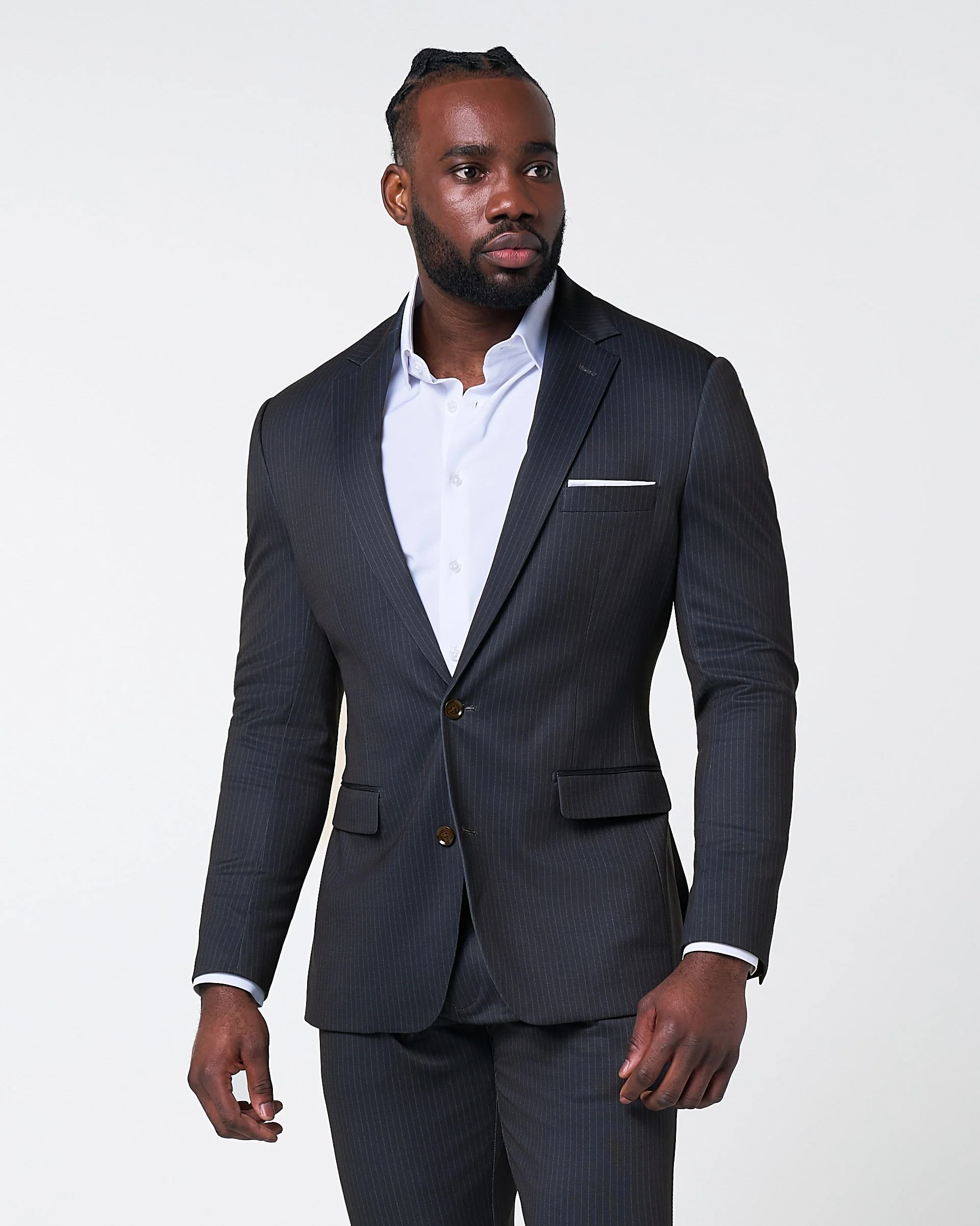 Athletic Fit Stretch Suit - Knit Black & Light Blue Pinstripe - Image 2