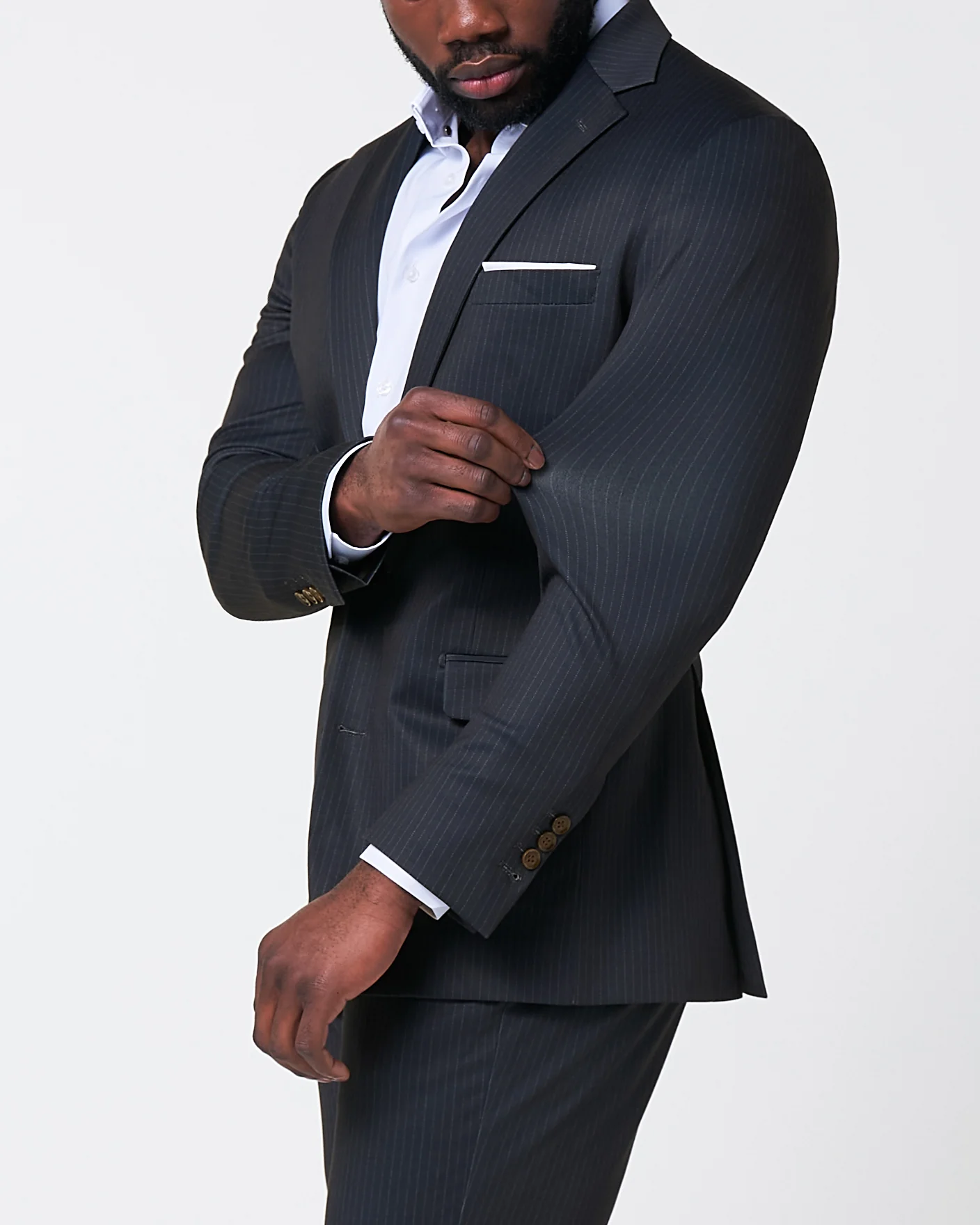 Athletic Fit Stretch Suit - Knit Black & Light Blue Pinstripe - Image 3