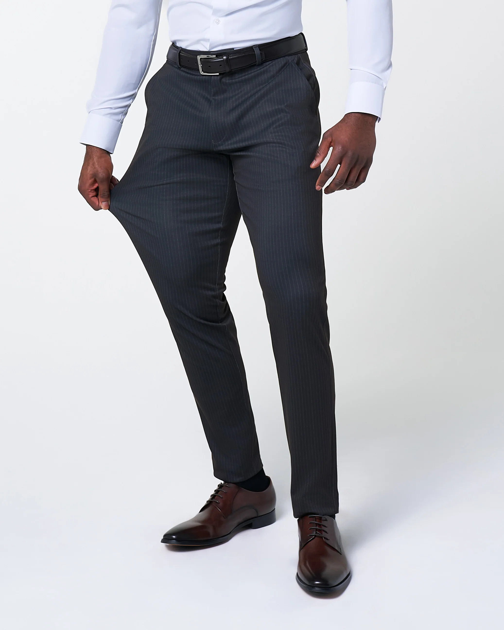 Athletic Fit Stretch Suit - Knit Black & Light Blue Pinstripe - Image 5
