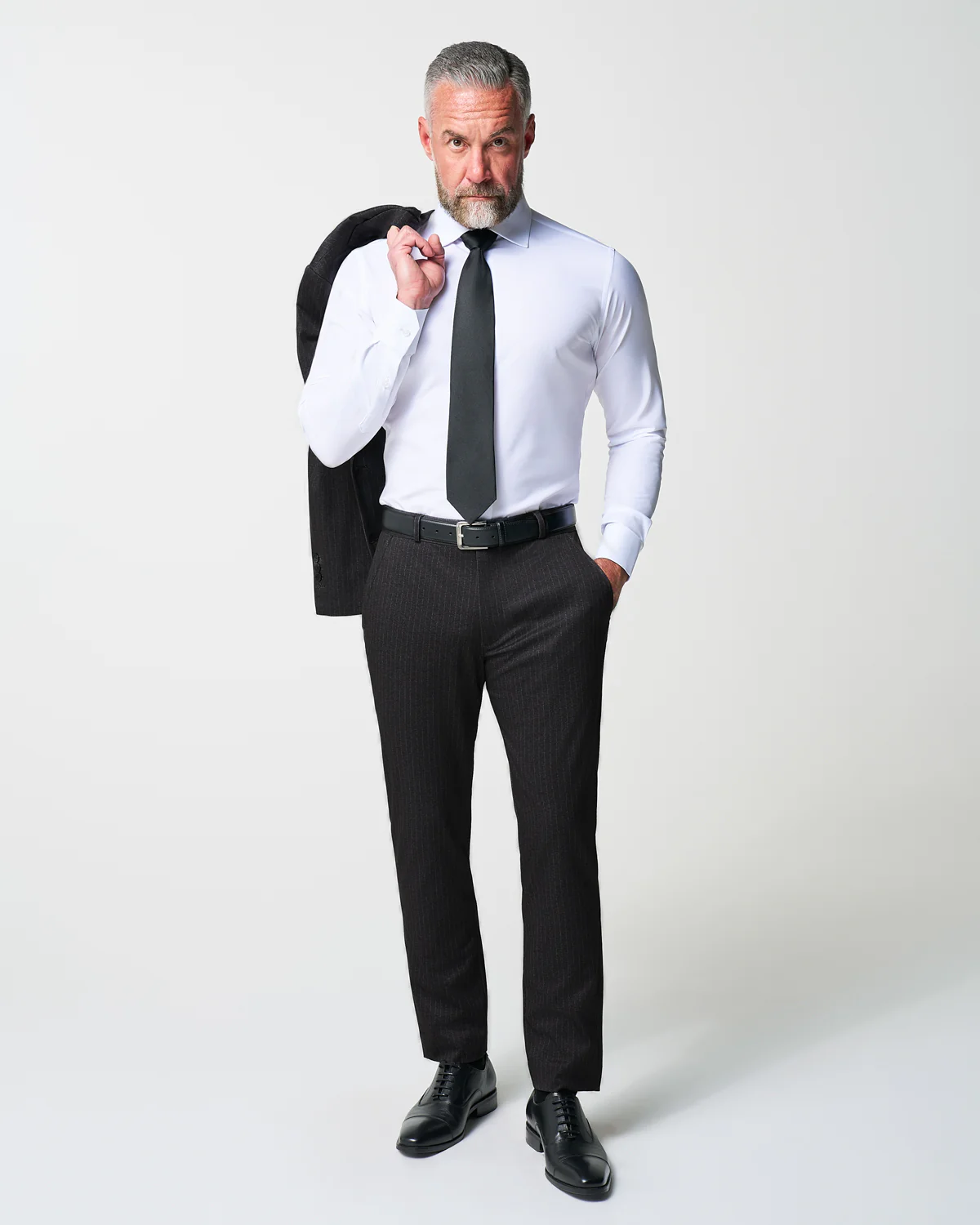 Athletic Fit Stretch Suit - Knit Charcoal Chalk Stripe - Image 6