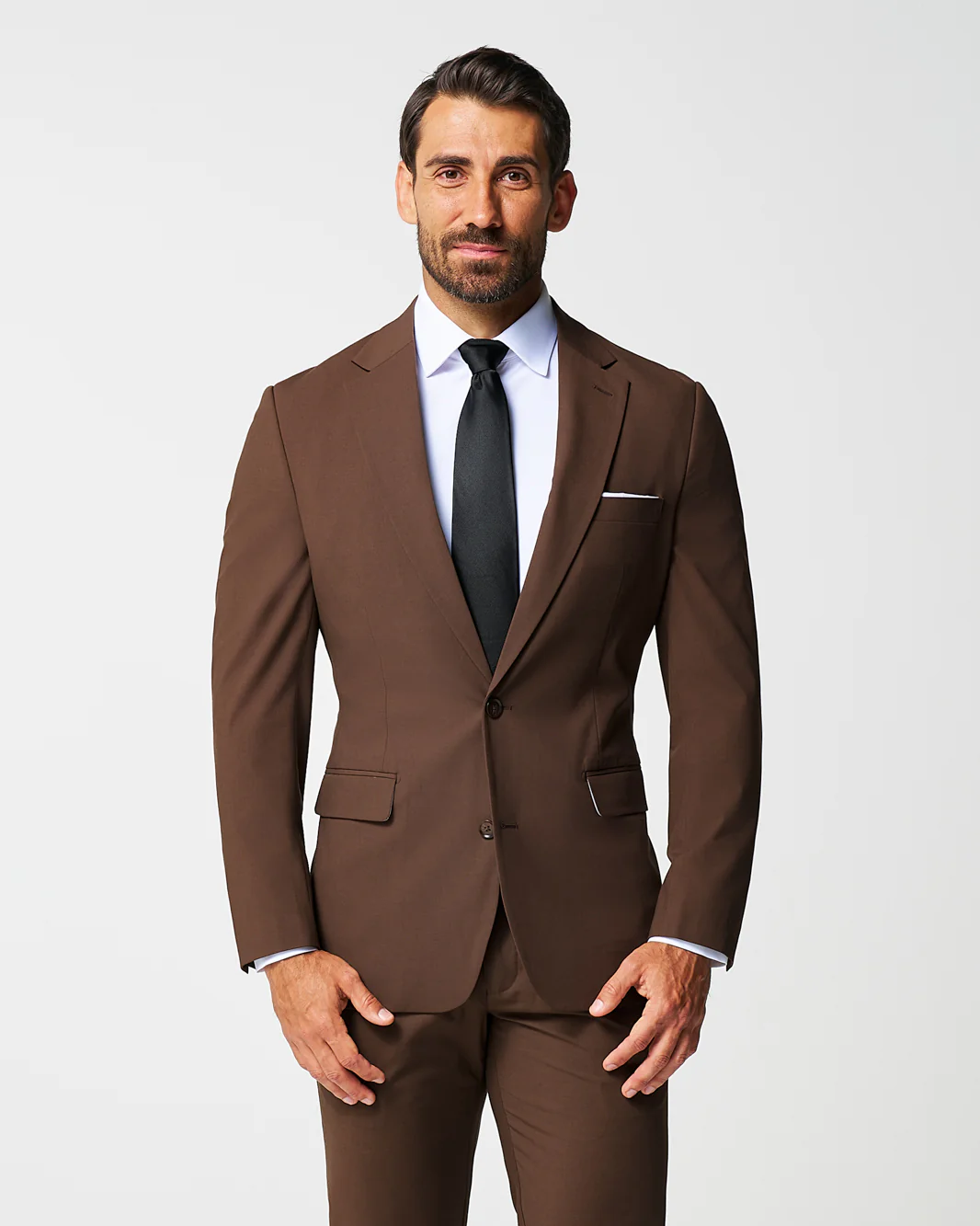 Athletic Fit Stretch Suit - Lightweight Heathered Chocolate - Image 6