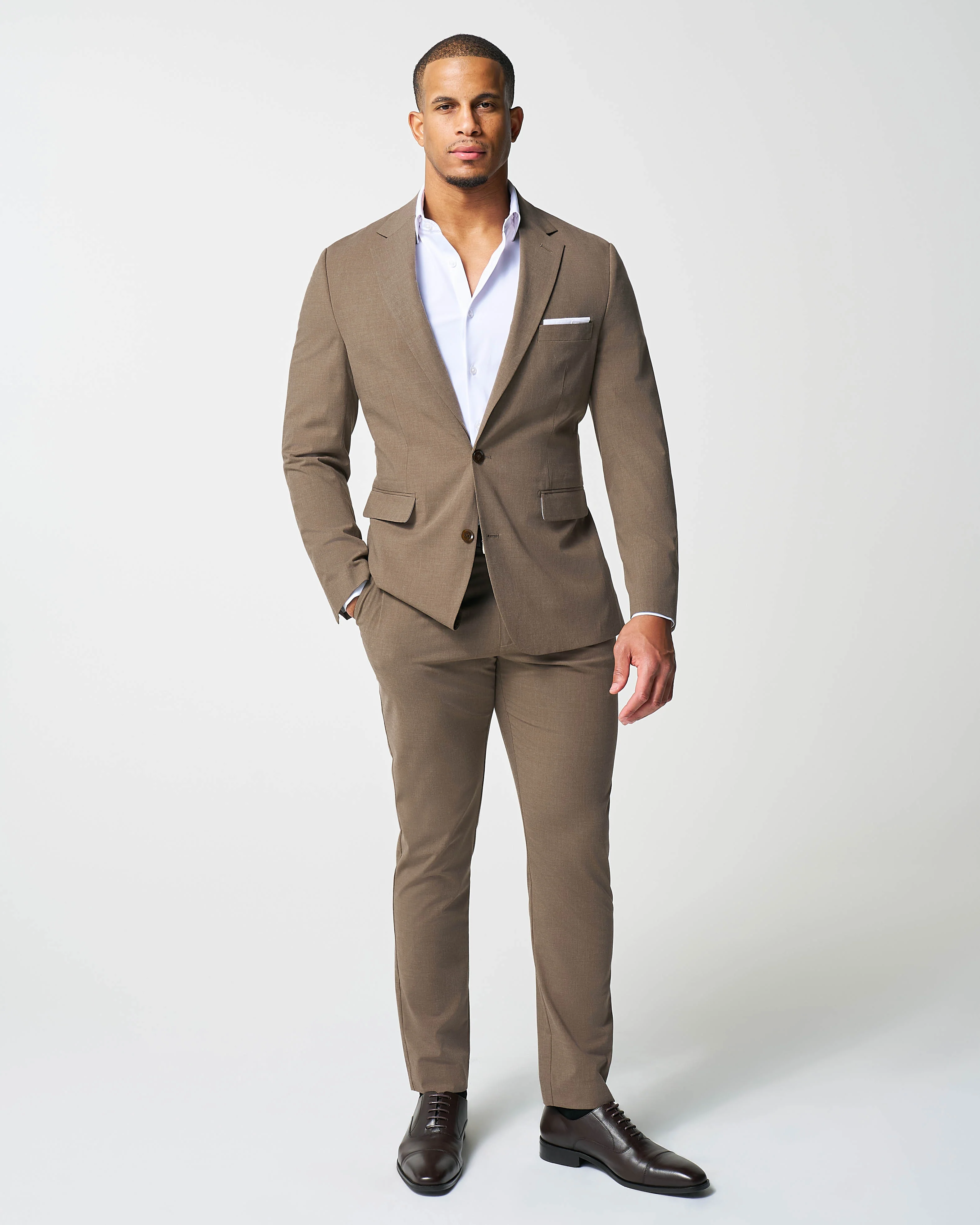 Athletic Fit Stretch Suit - Lightweight Heathered Latte - Image 6