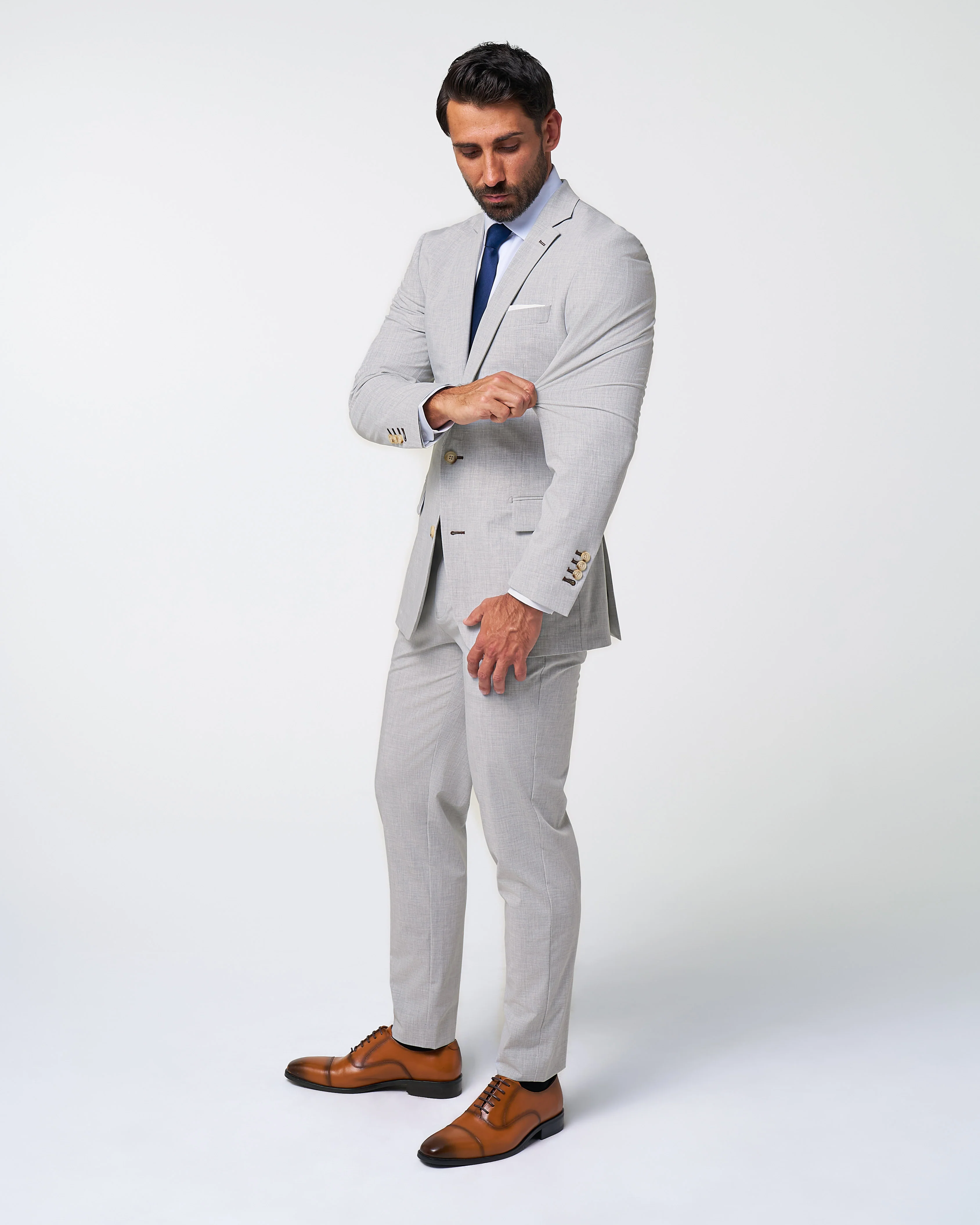 Athletic Fit Stretch Suit - Lightweight Heathered Light Grey - Image 8