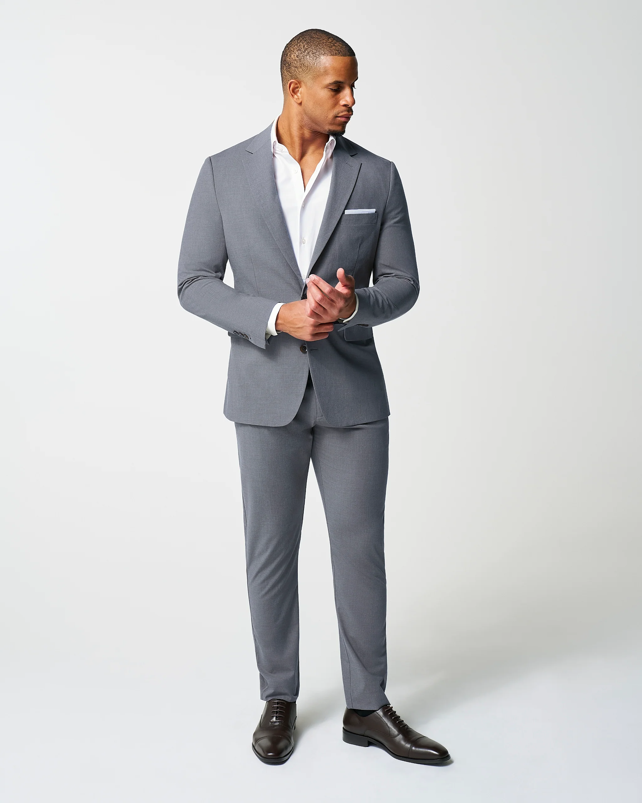 Athletic Fit Stretch Suit - Lightweight Heathered Smoked Grey