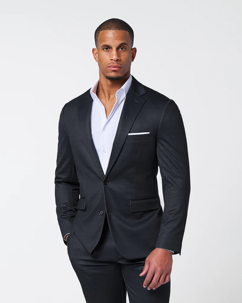Athletic Fit Stretch Suit - Midnight Navy & Blue Microcheck - Image 3