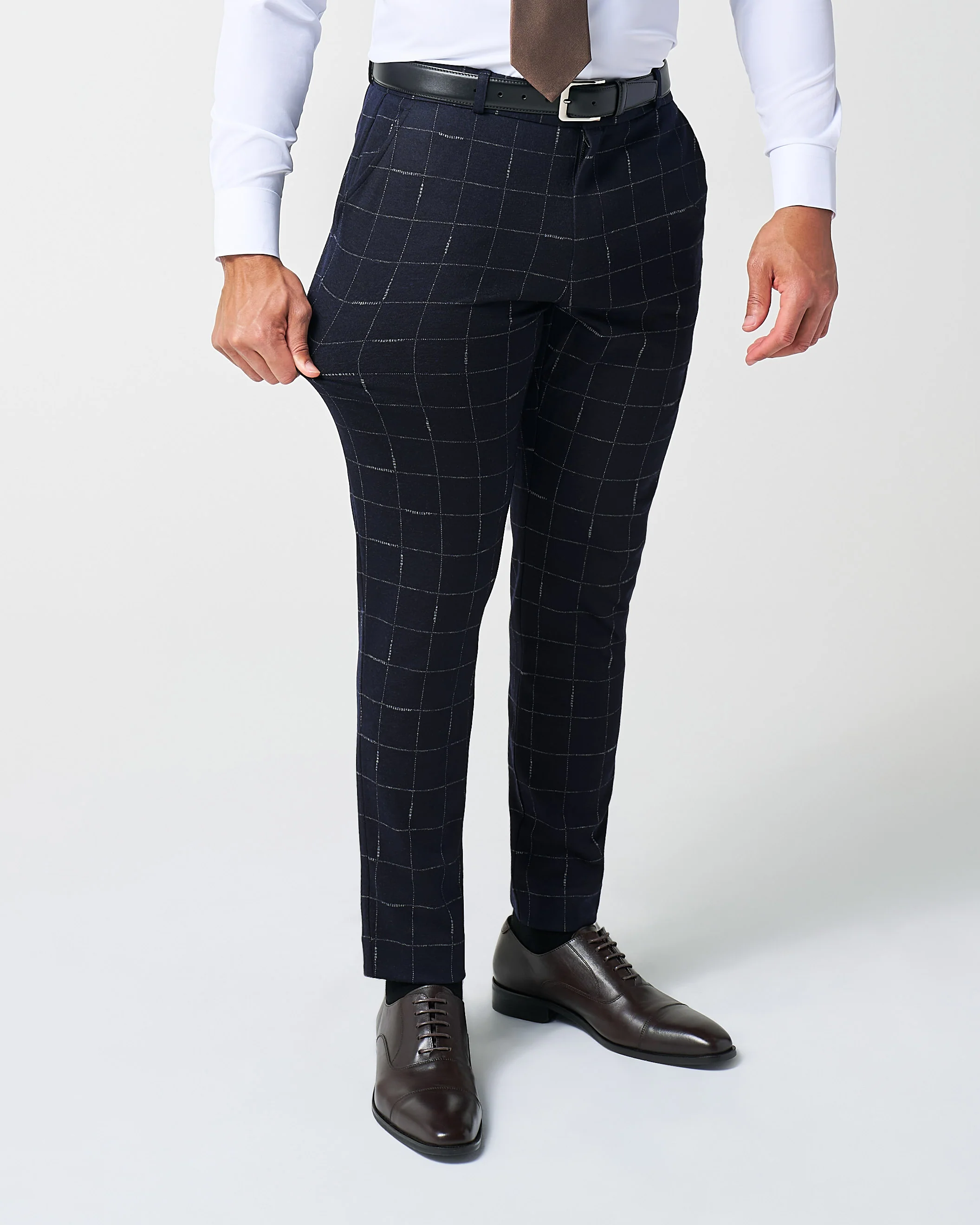 Athletic Fit Stretch Wool Suit - Midnight Navy & Chalk Windowpane - Image 5
