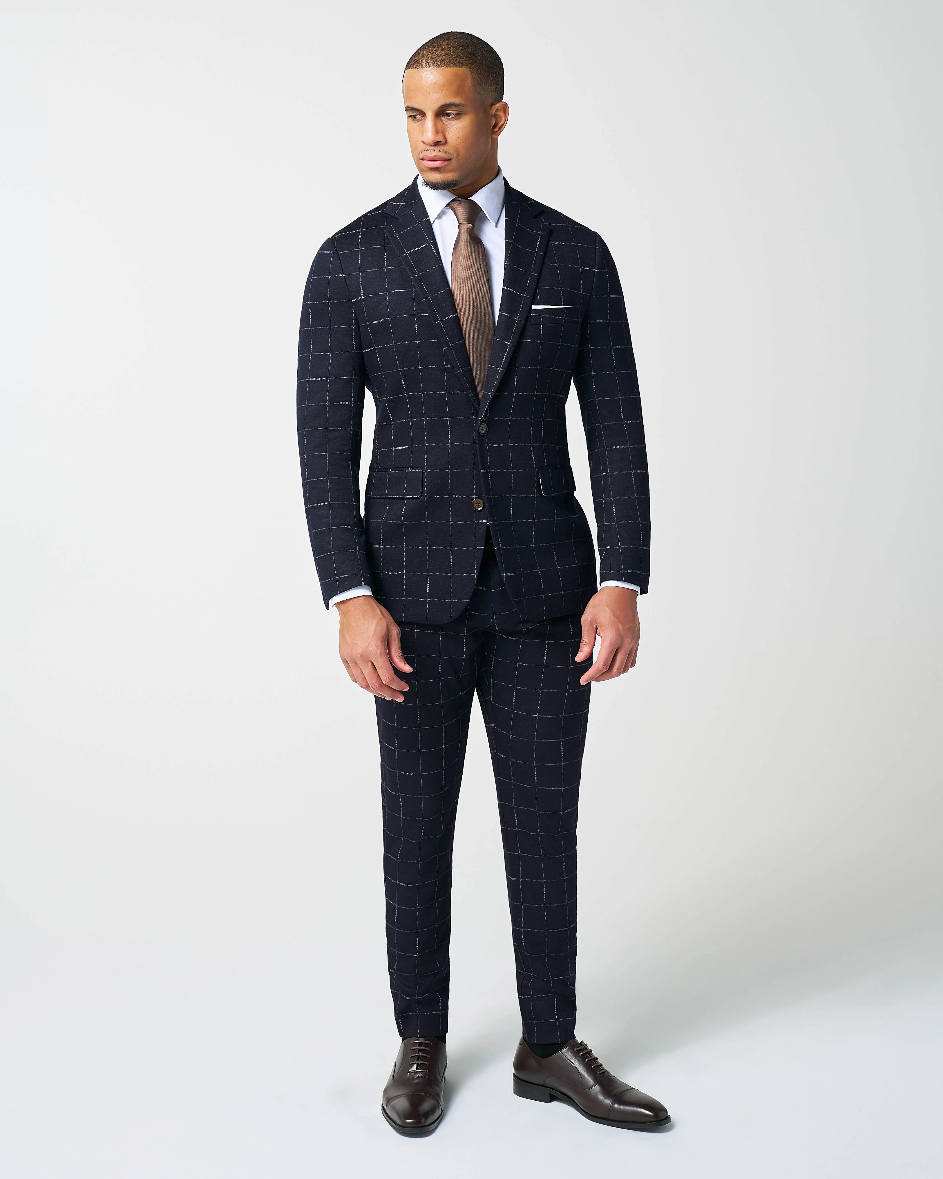 Athletic Fit Stretch Wool Suit - Midnight Navy & Chalk Windowpane - Image 6