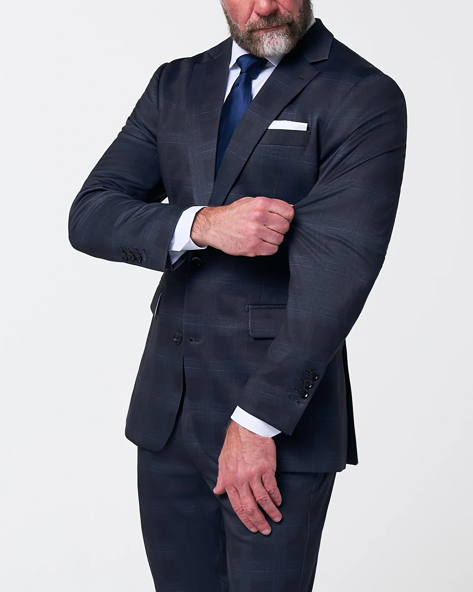 Athletic Fit Stretch Suit - Midnight Navy Plaid & Blue Plaid - Image 2