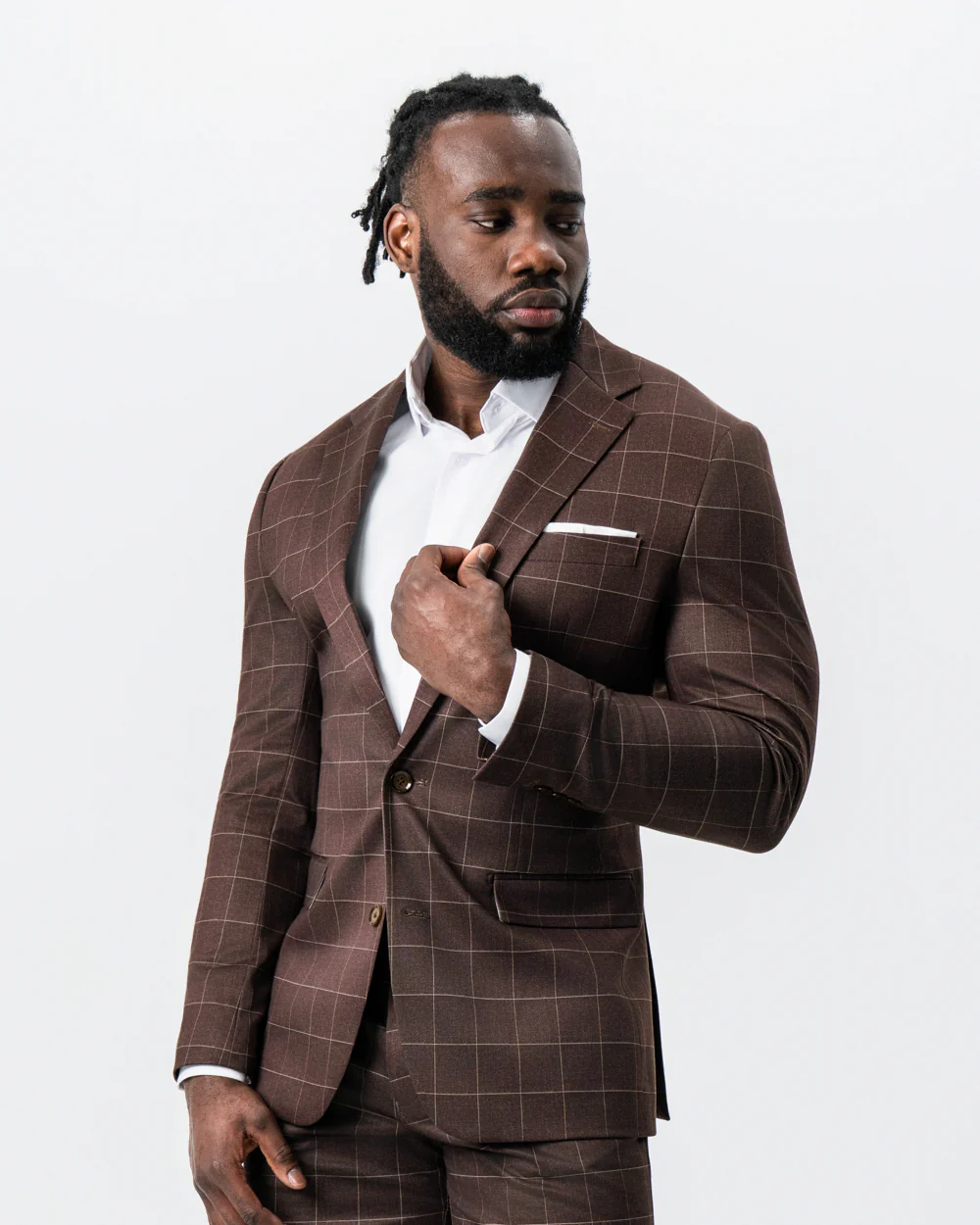 Athletic Fit Stretch Suit - Mocha with Brown Windowpane - Image 9
