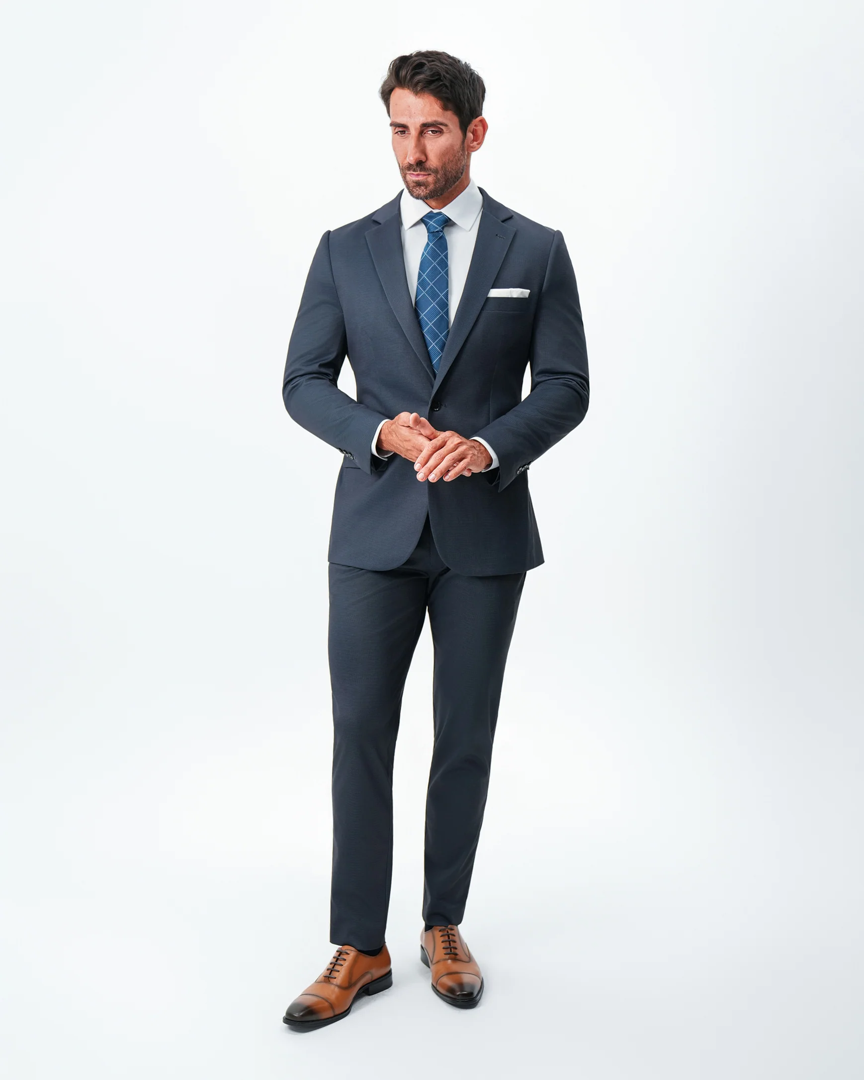 Athletic Fit Stretch Suit - Navy and Black Mini Houndstooth  - Image 4