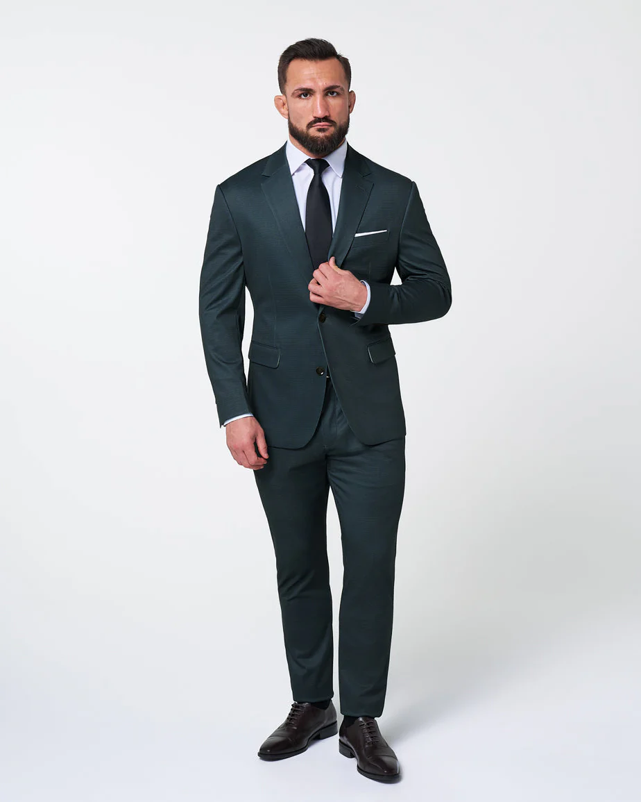 Athletic Fit Stretch Suit - Navy and Light Blue Microcheck