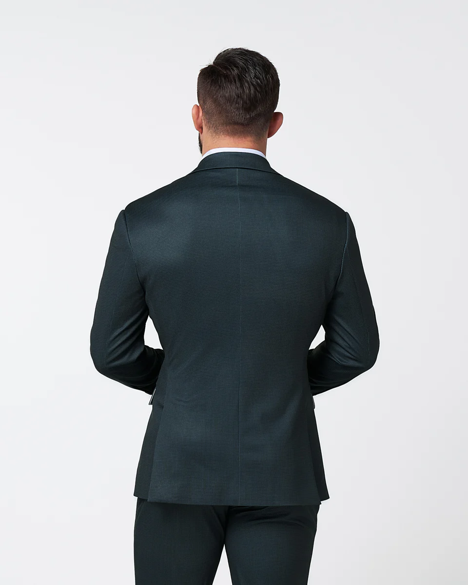Athletic Fit Stretch Suit - Navy and Light Blue Microcheck - Image 4