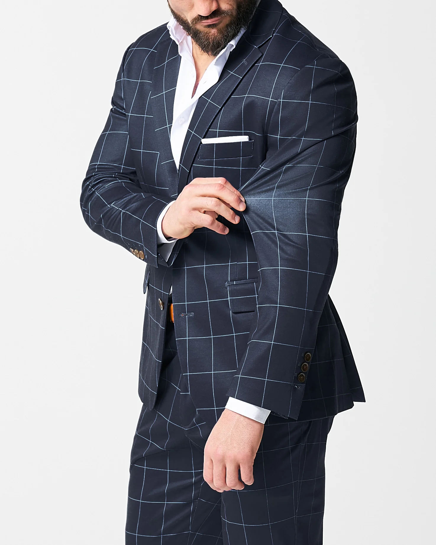 Athletic Fit Stretch Suit - Navy & Light Blue Windowpane - Image 2