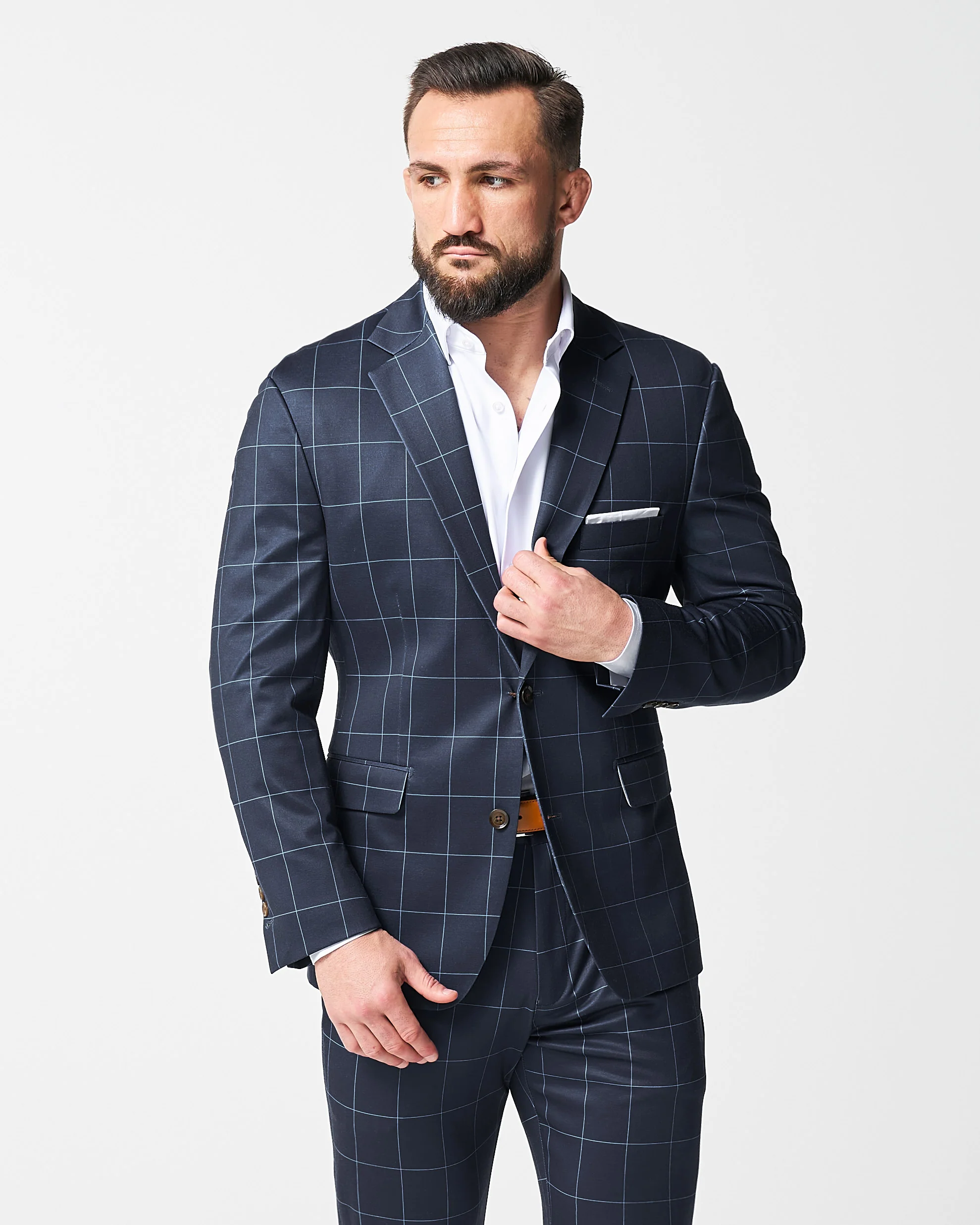 Athletic Fit Stretch Suit - Navy & Light Blue Windowpane - Image 3