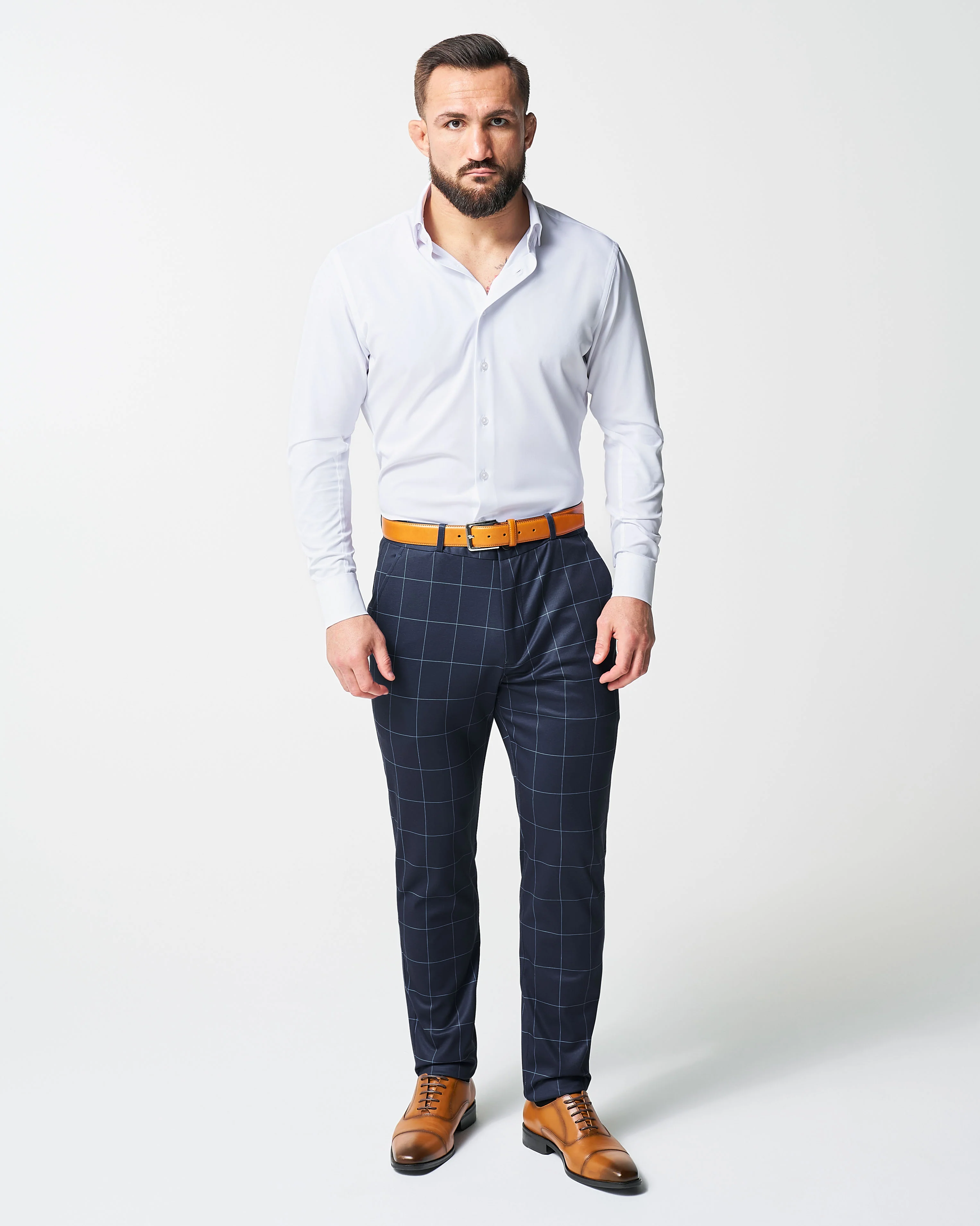 Athletic Fit Stretch Suit - Navy & Light Blue Windowpane - Image 4
