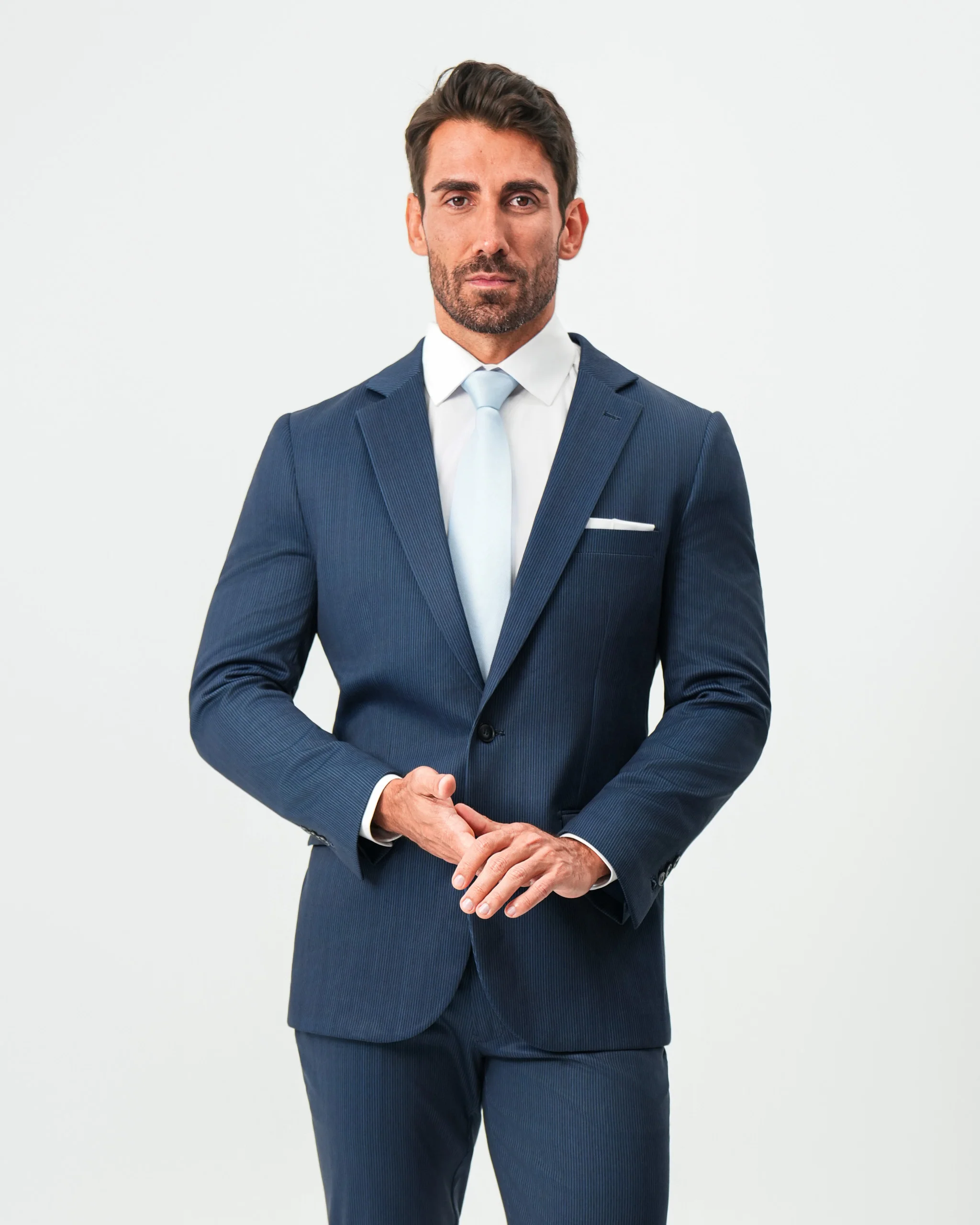 Athletic Fit Stretch Suit - Navy & White Pinstripe - Image 6