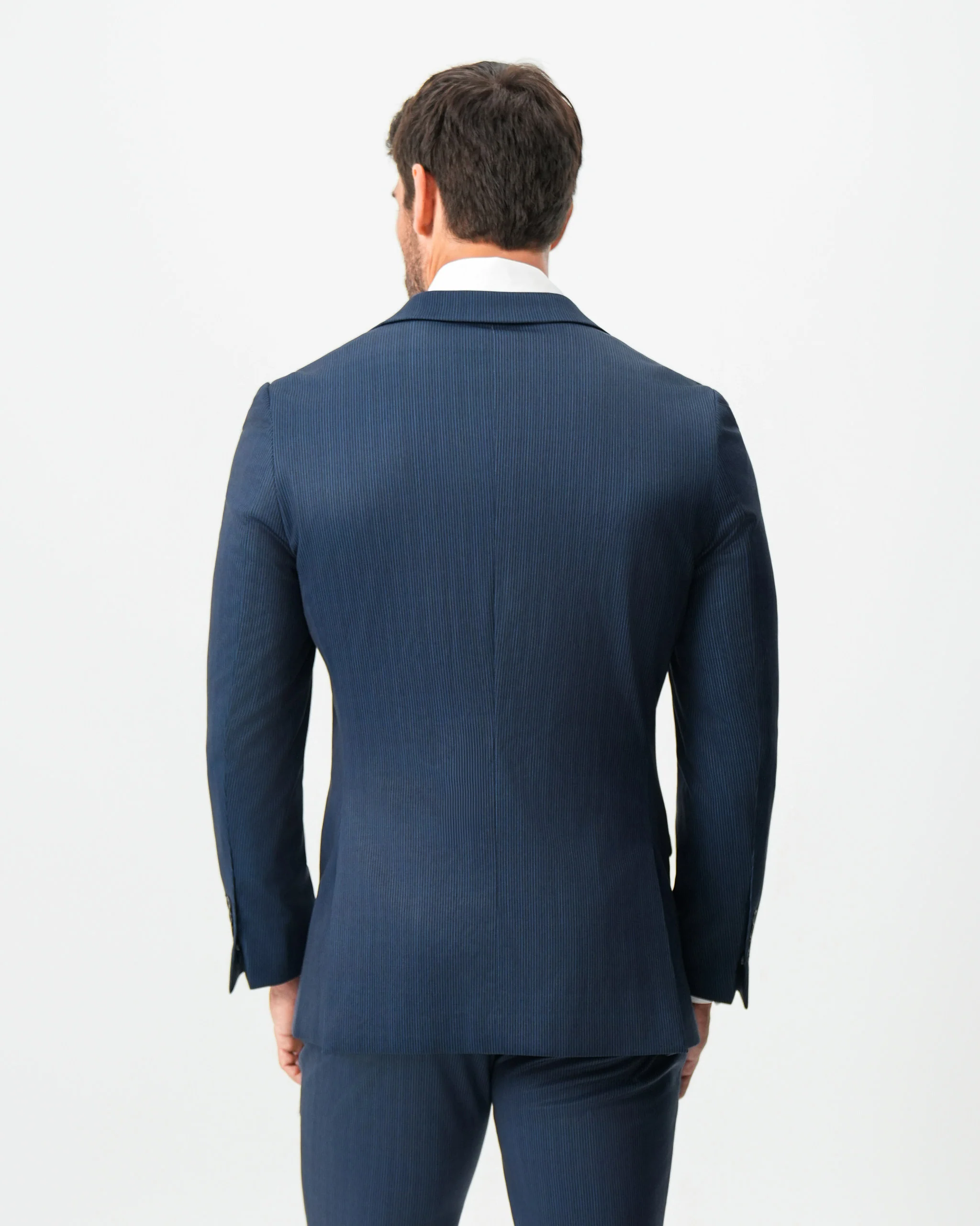 Athletic Fit Stretch Suit - Navy & White Pinstripe - Image 8
