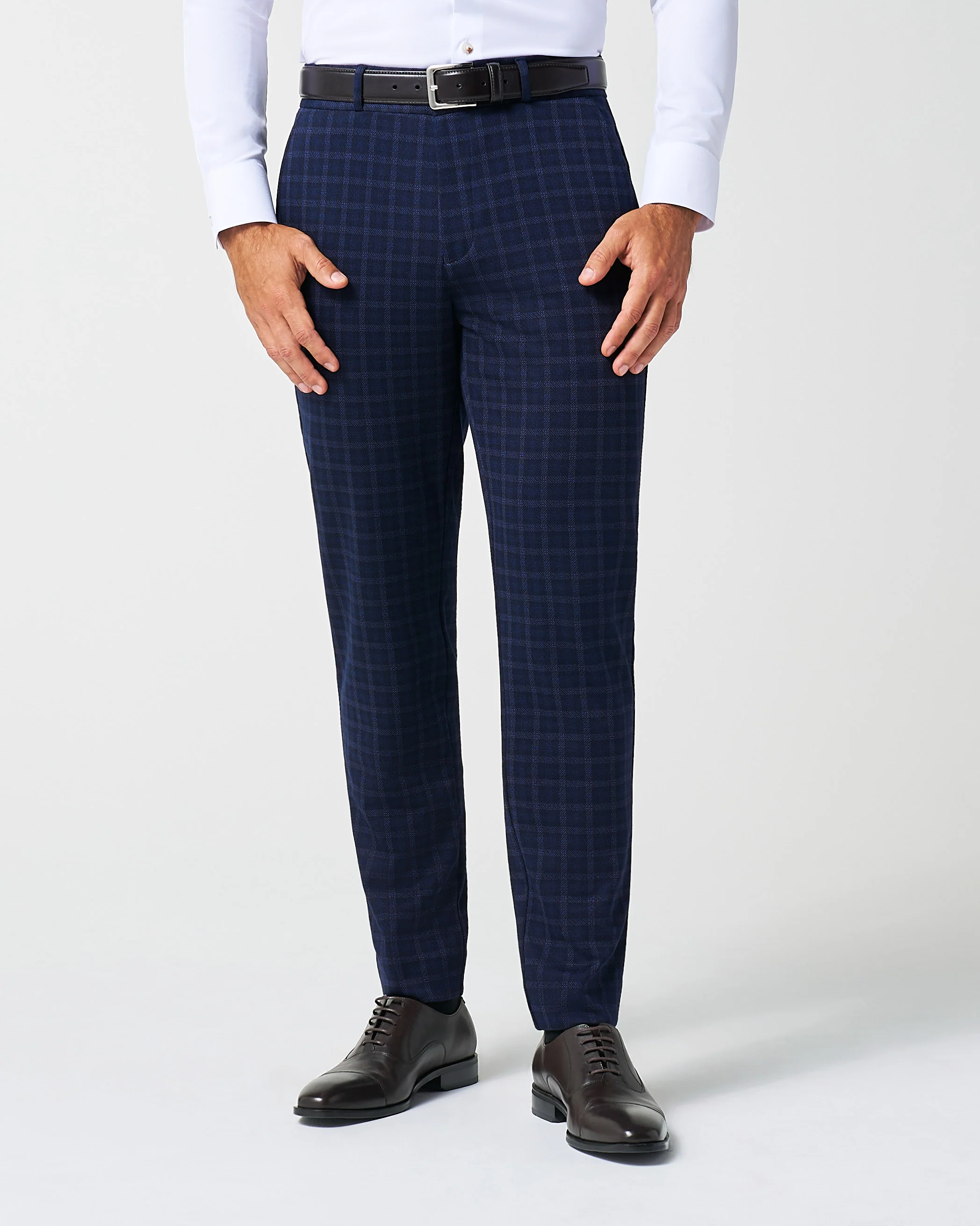 Athletic Fit Stretch Wool Suit Pants - Blue Plaid - Image 6