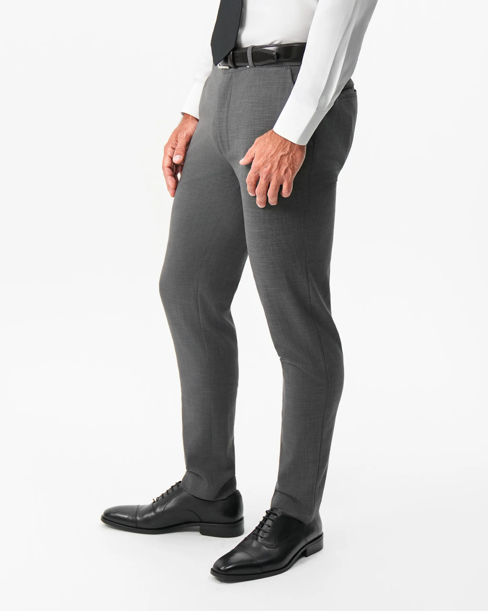 Athletic Fit Stretch Suit Pants - Dark Grey Crosshatch - Image 3