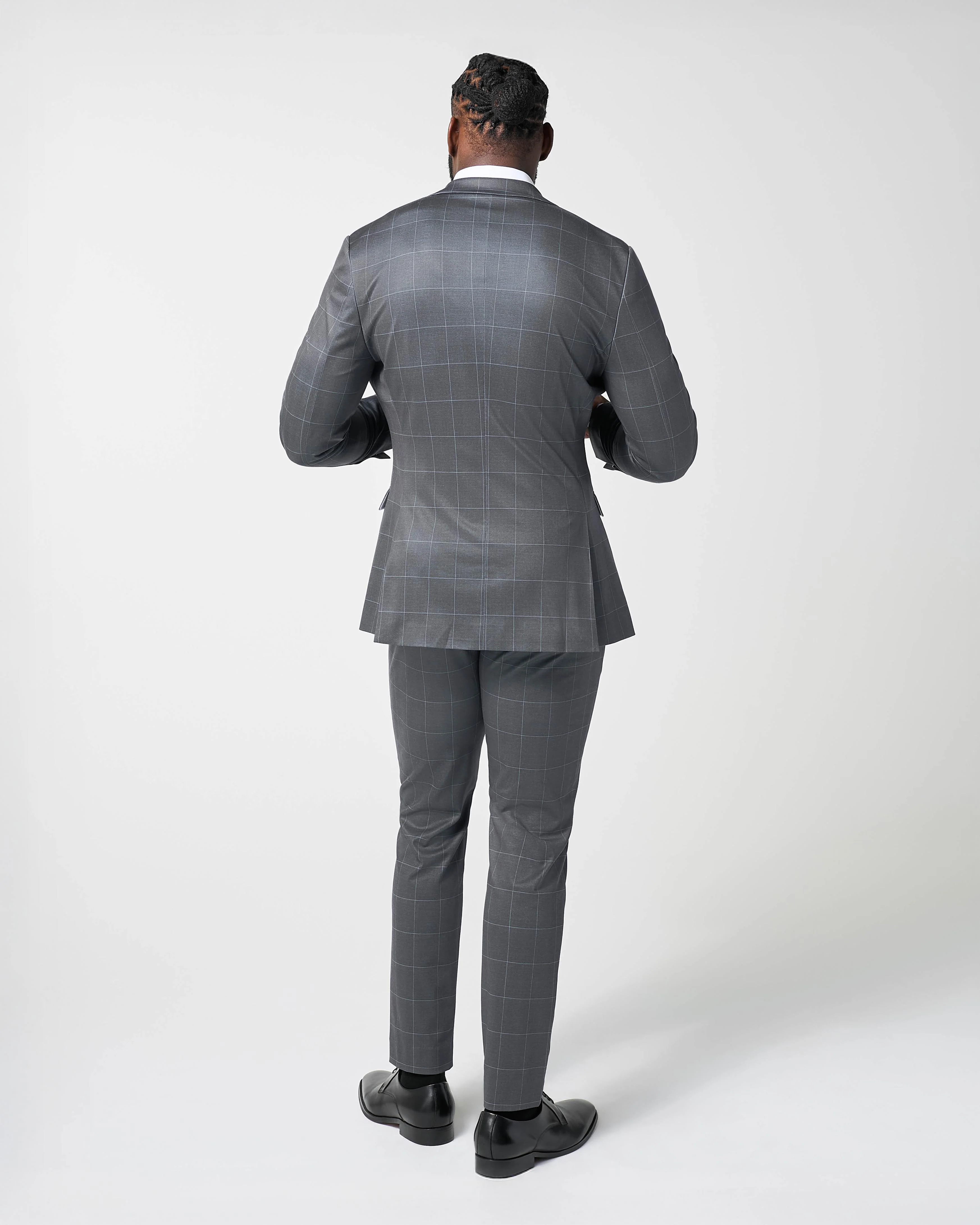 Athletic Fit Stretch Suit Pants - Grey and White Big Windowpane - Image 4