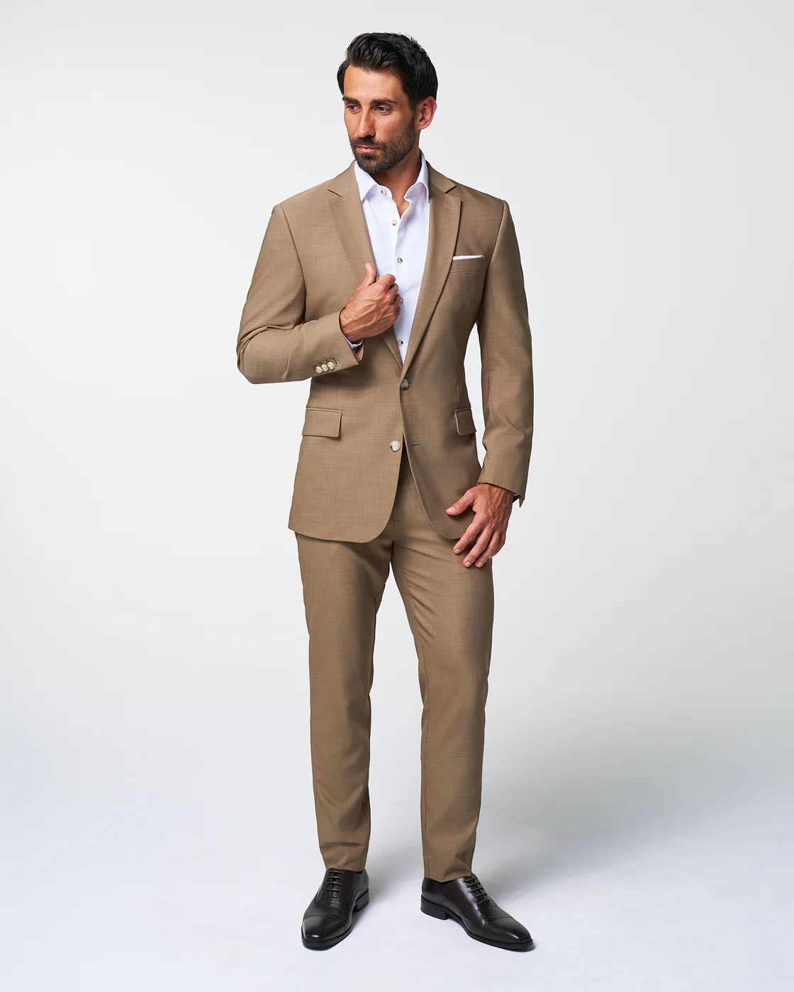 Athletic Fit Stretch Suit Pants - Heathered Cappuccino - Image 2