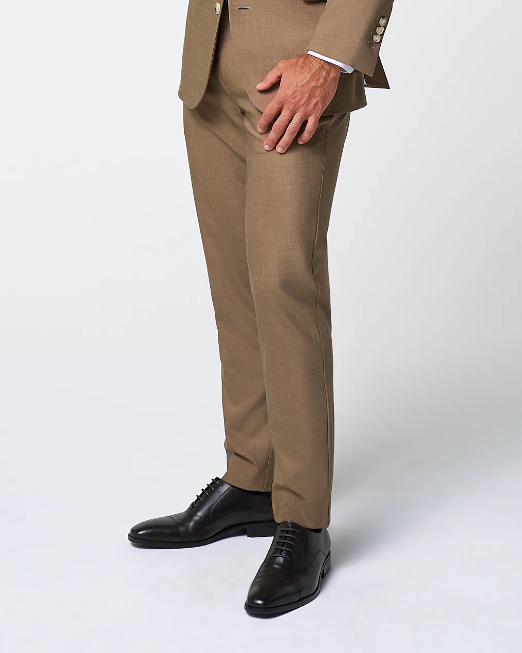 Athletic Fit Stretch Suit Pants - Heathered Cappuccino - Image 3