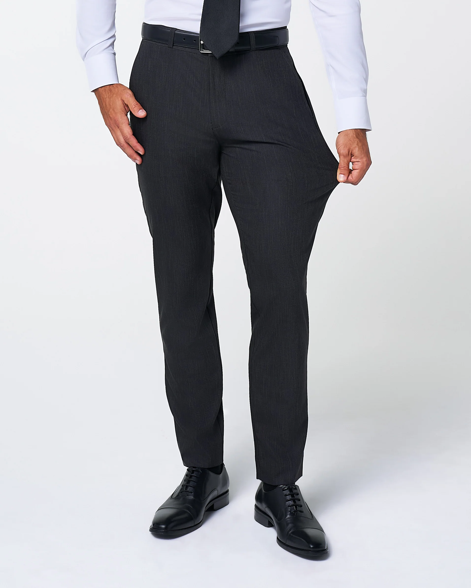 Athletic Fit Stretch Suit Pants - Heathered Charcoal - Image 3