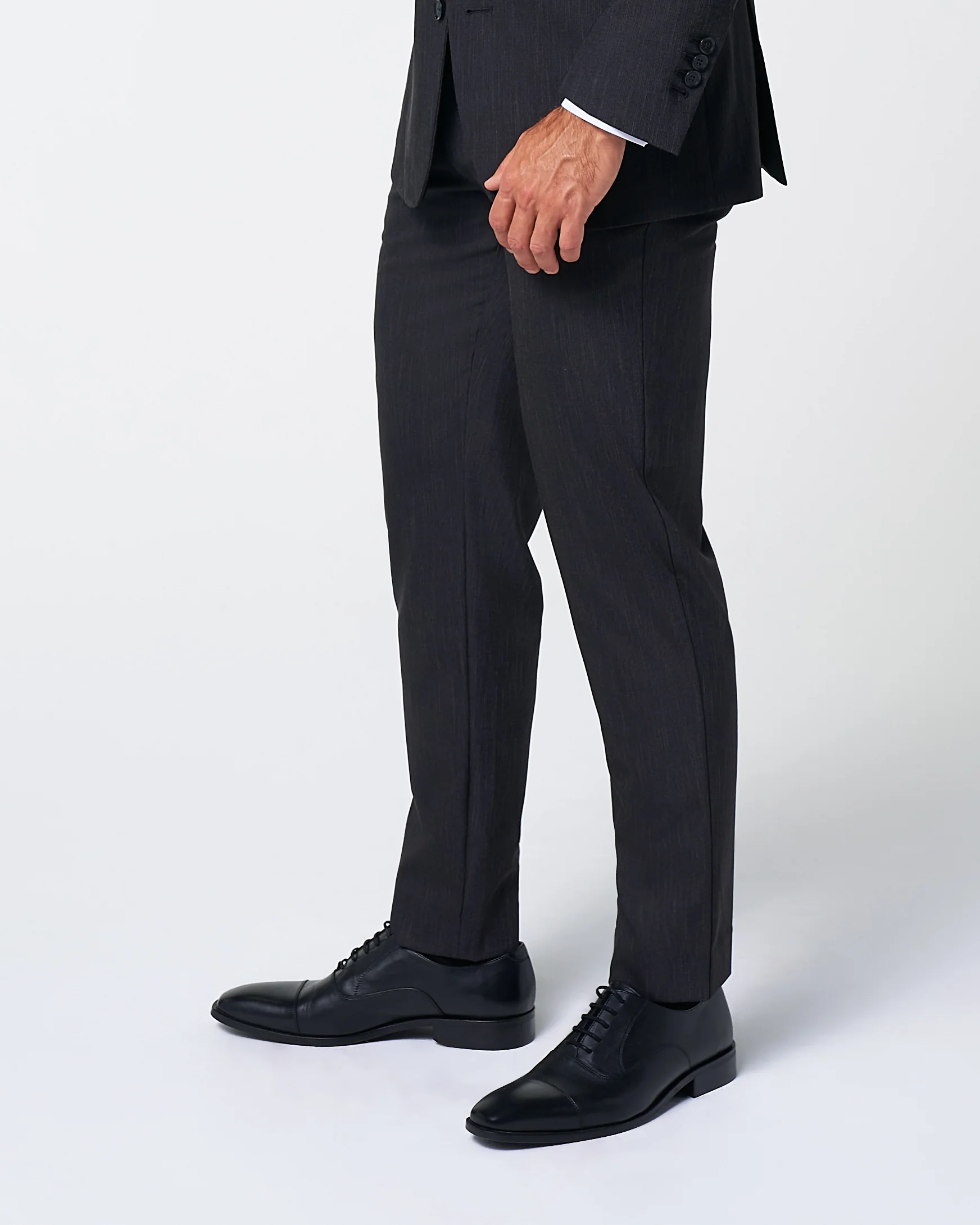 Athletic Fit Stretch Suit Pants - Heathered Charcoal - Image 5