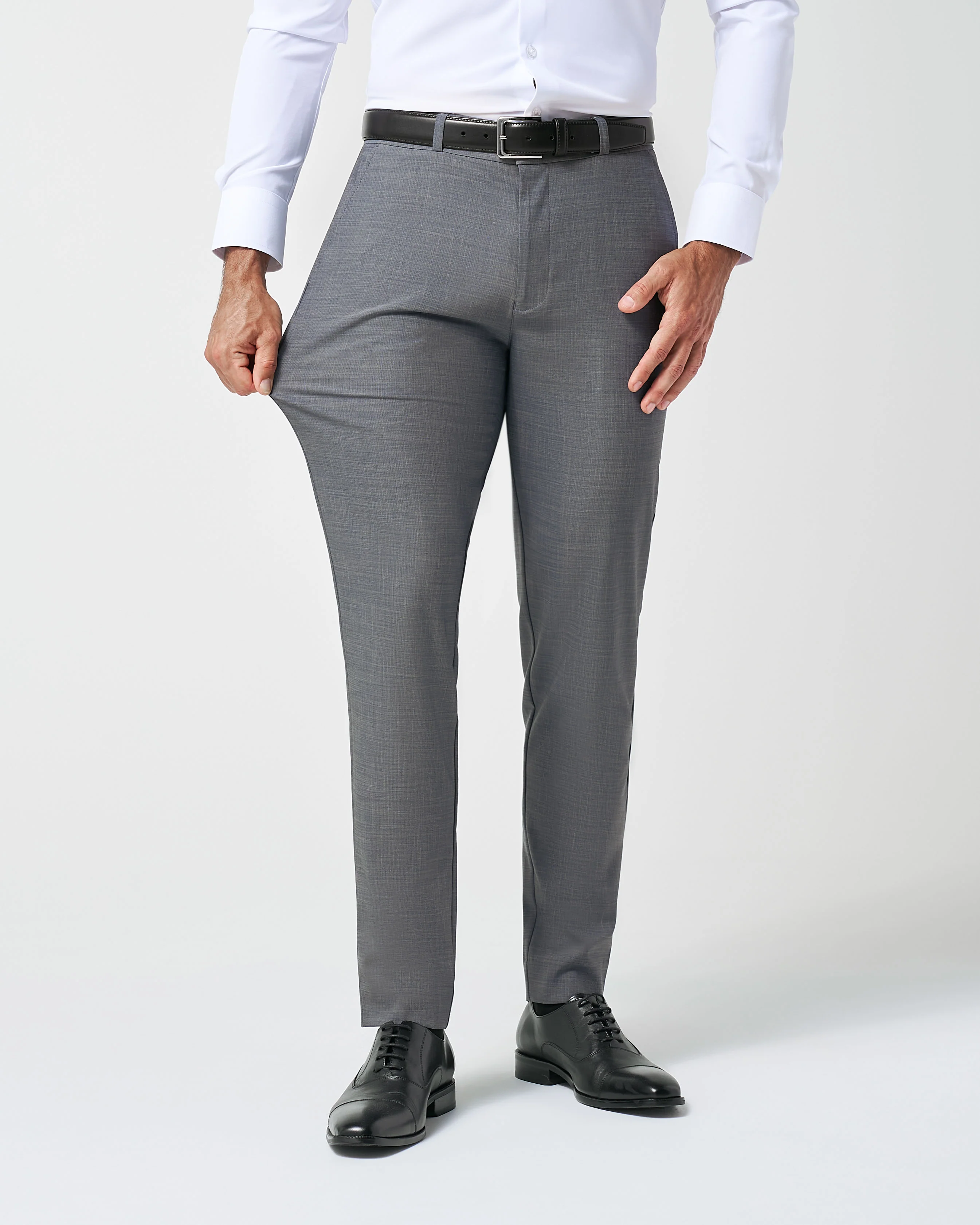 Athletic Fit Stretch Suit Pants - Heathered Grey - Image 2