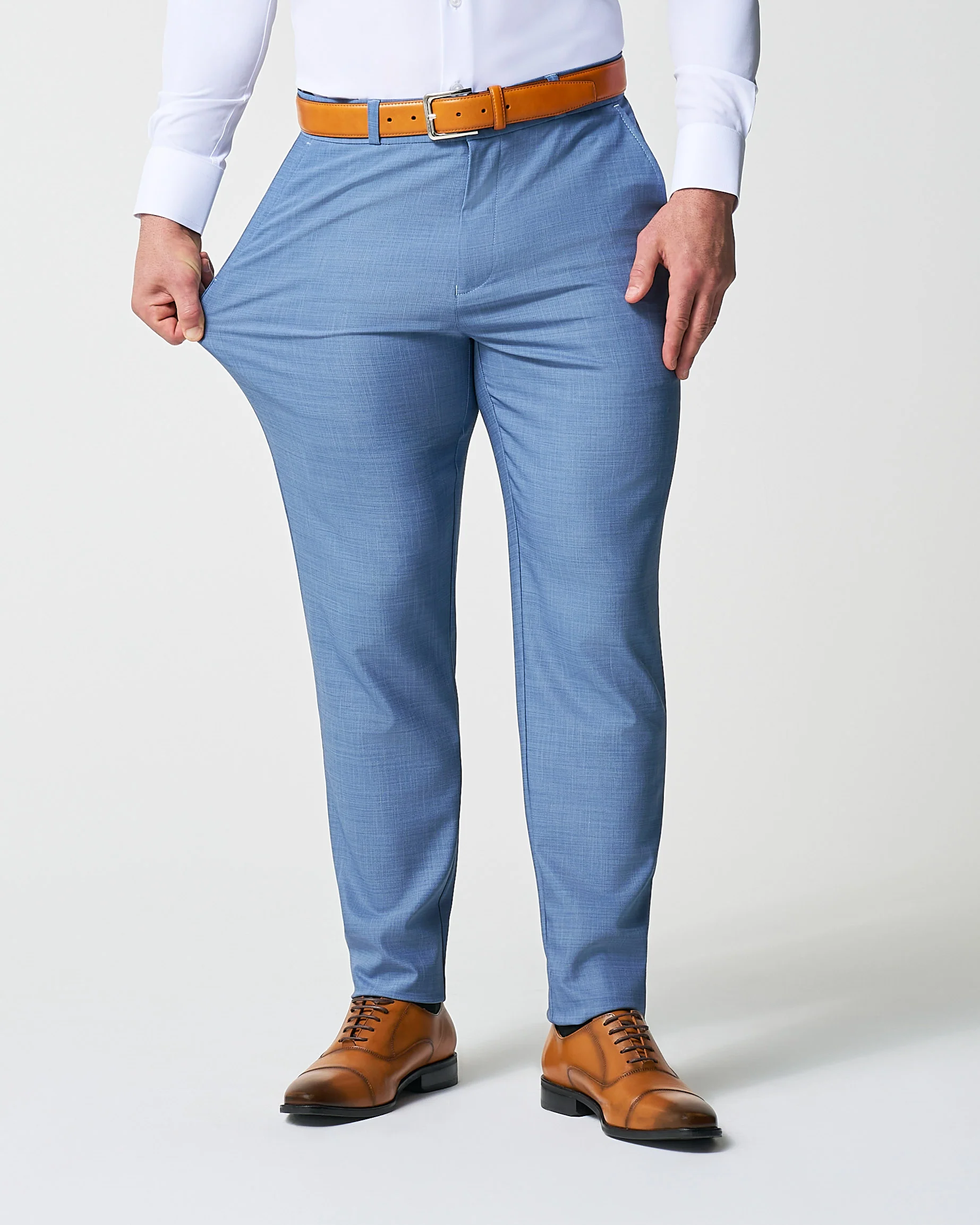 Athletic Fit Stretch Suit Pants - Heathered Light Blue - Image 3