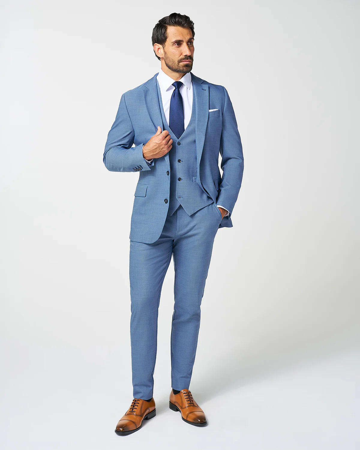 Athletic Fit Stretch Suit Pants - Heathered Light Blue - Image 4